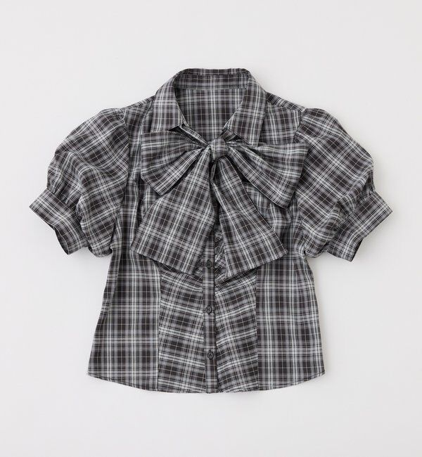  「半袖フロントギャザーボウタイブラウス」|シャツ・ブラウス|チェック