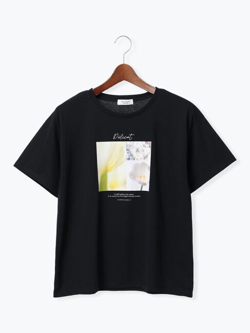 Te chichi TERRASSE「フラワー転写プリントTシャツ」|Tシャツ・カットソー|ブラック