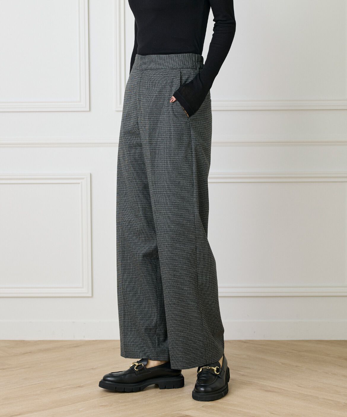 7-IDconcept.「《大きいサイズ》センタープレスワイドパンツ」|その他|チャコールグ 3