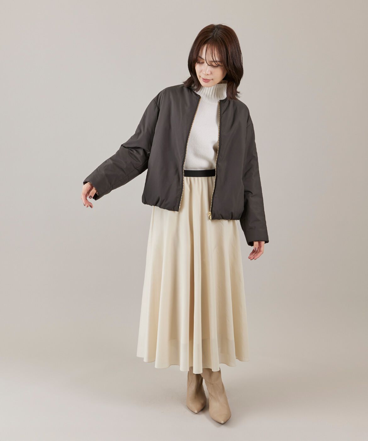 INED「《大きいサイズ》ノーカラー中綿ブルゾン　」|その他|