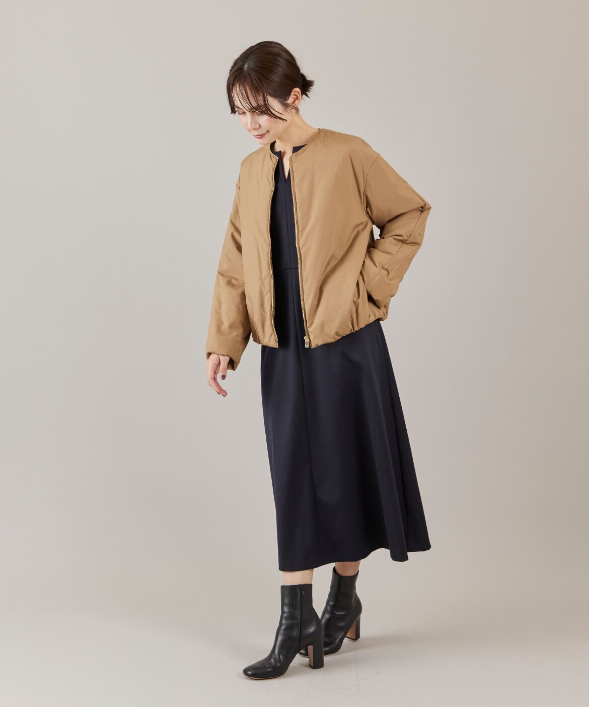 INED「《大きいサイズ》ノーカラー中綿ブルゾン　」|その他|