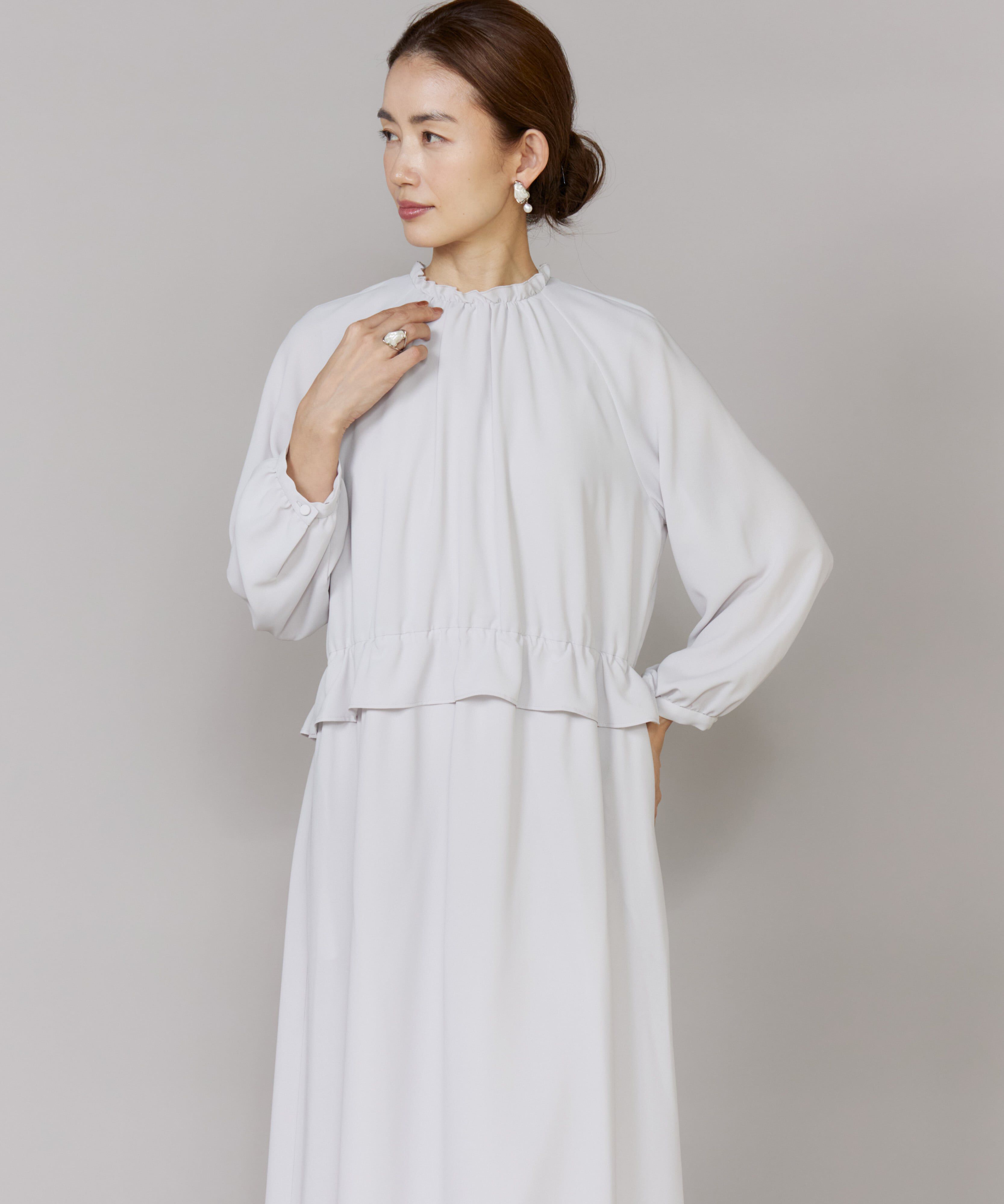 7-IDconcept.「ペプラムギャザーワンピース」|ワンピース|グレー1