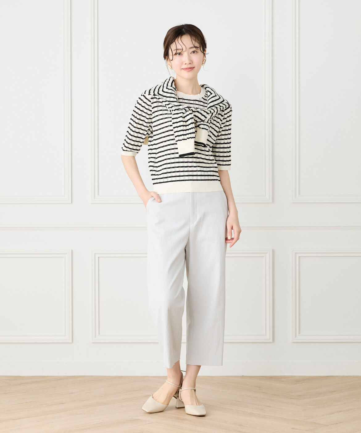 Le Souk「透かし柄リブクルーネックプルオーバー」|ニット・セーター|