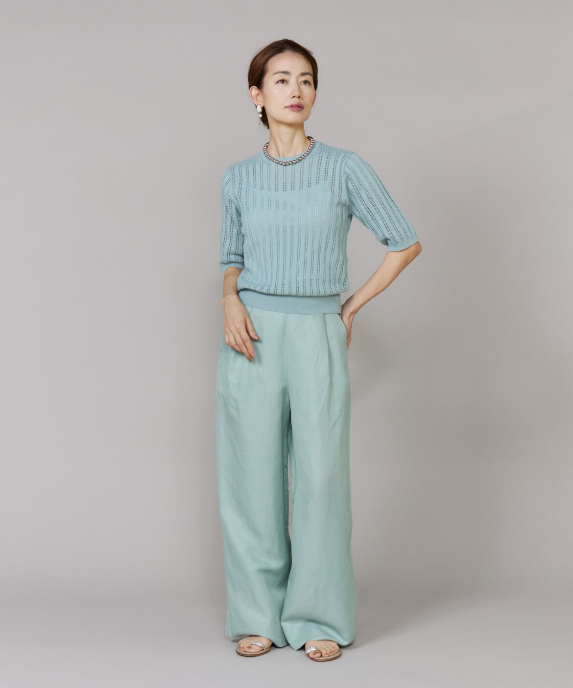 Le Souk「透かし柄リブクルーネックプルオーバー」|ニット・セーター|