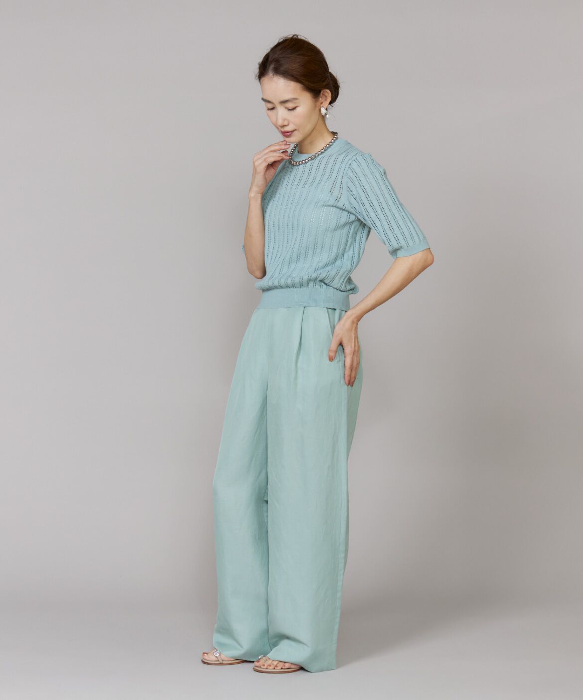 Le Souk「透かし柄リブクルーネックプルオーバー」|ニット・セーター|