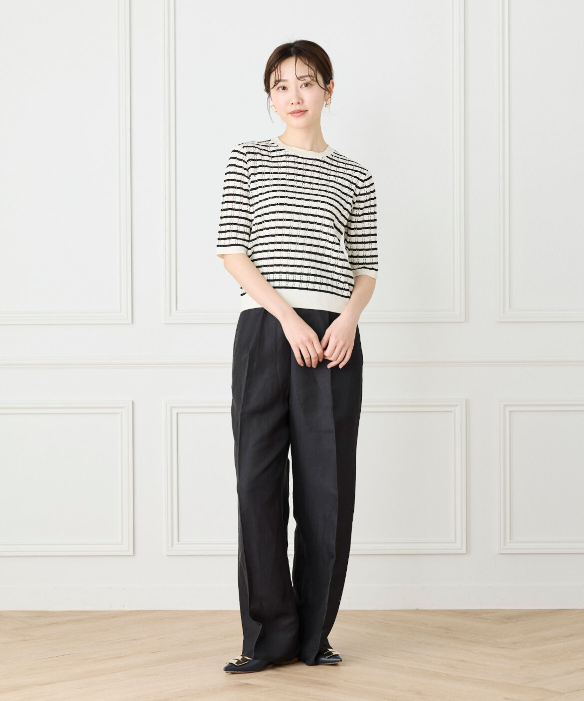 Le Souk「《大きいサイズ》透かし柄リブクルーネックプルオーバー」|ニット・セーター|