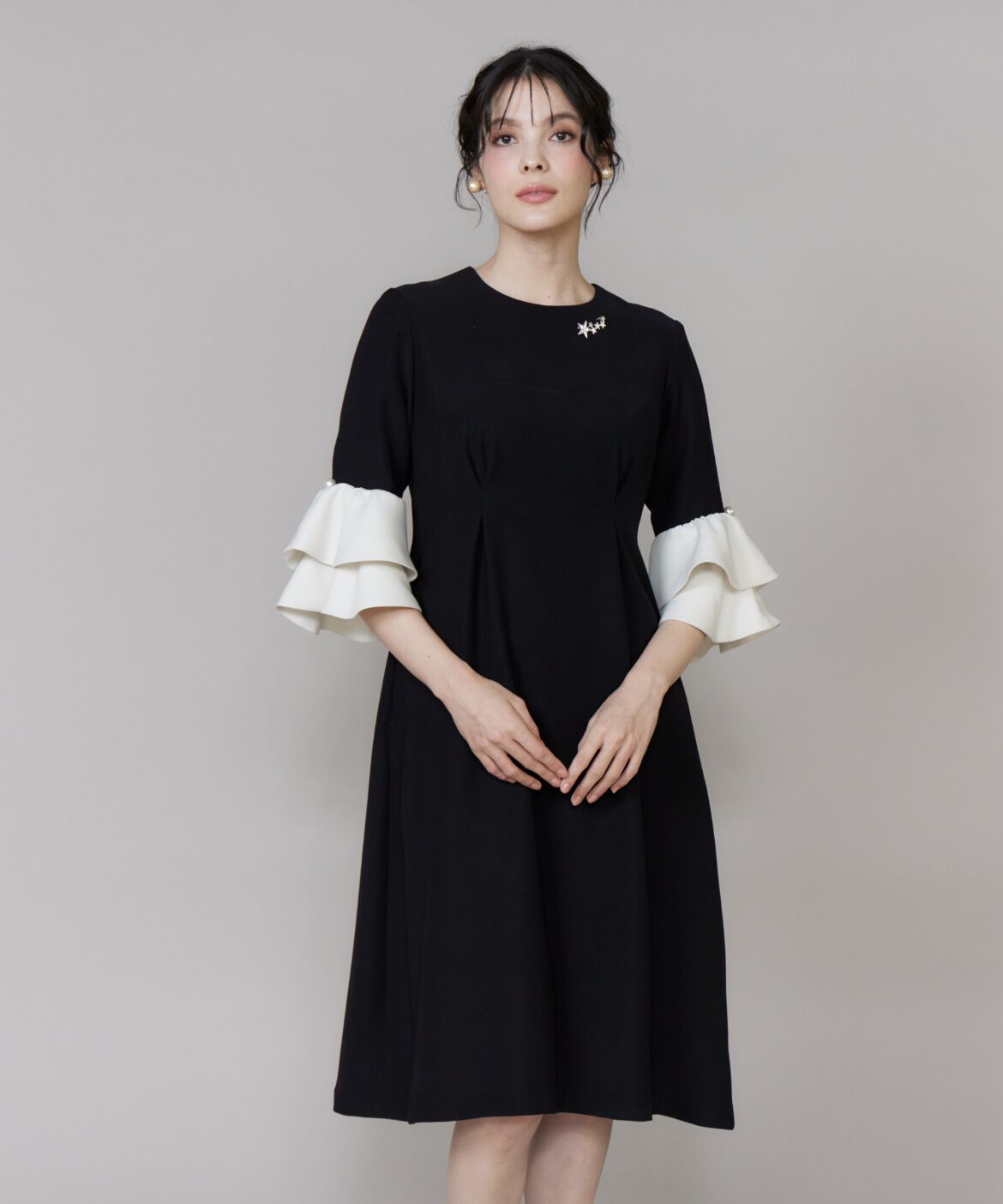 Maglie le cassetto「《M Maglie le cassetto》袖フリルフレアワンピース」|ワンピース|