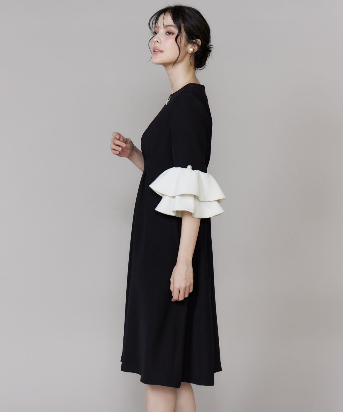 Maglie le cassetto「《M Maglie le cassetto》袖フリルフレアワンピース」|ワンピース|