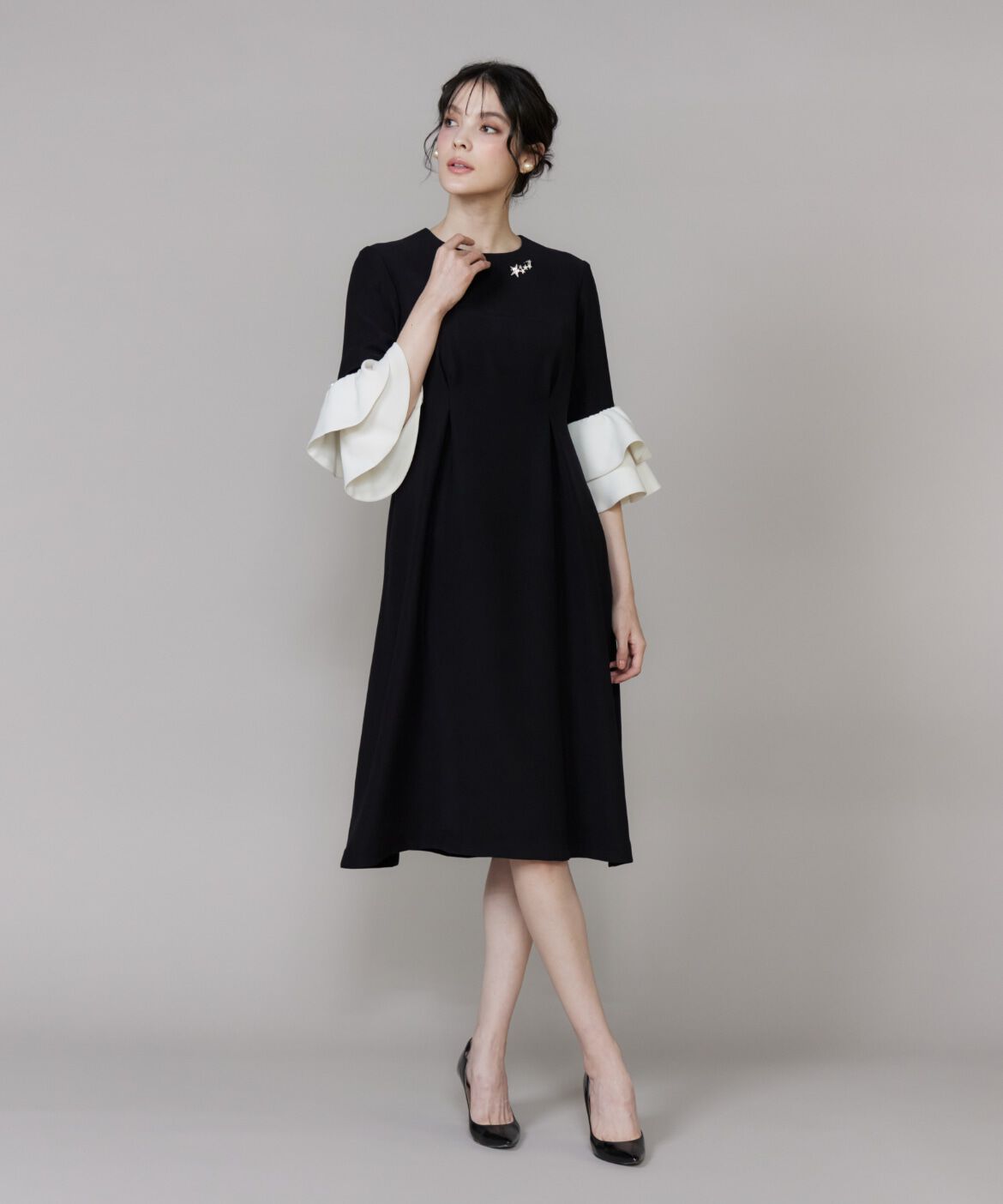 Maglie le cassetto「《M Maglie le cassetto》袖フリルフレアワンピース」|ワンピース|