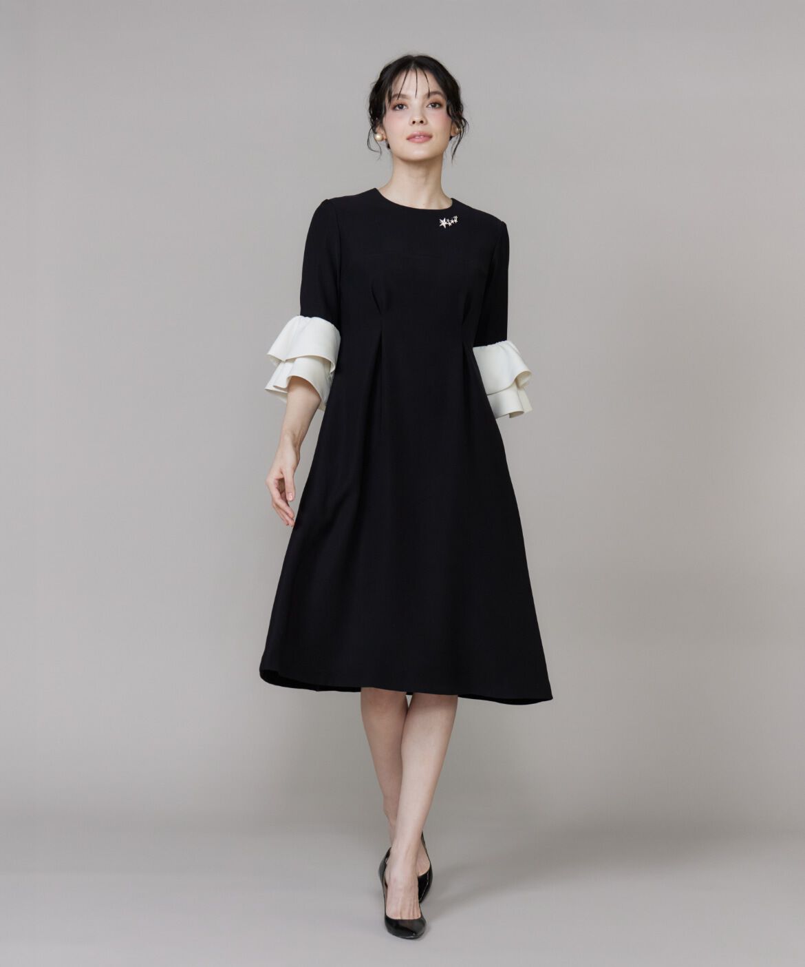 Maglie le cassetto「《M Maglie le cassetto》袖フリルフレアワンピース」|ワンピース|