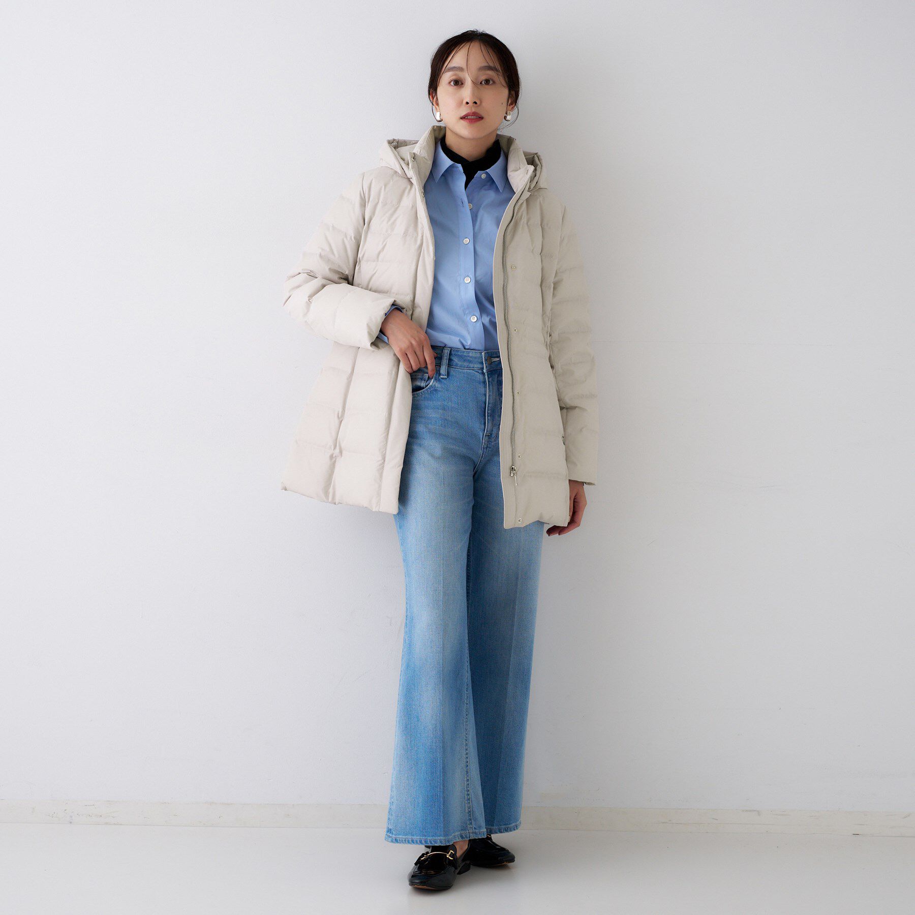 UNTITLED「【はっ水機能/フード取り外し可】ミディダウンコート」|ダウン|