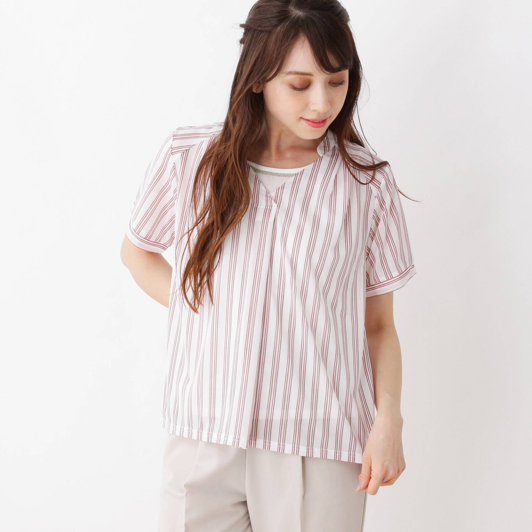 grove「【WEB限定サイズあり】洗えるインナー付き幾何ドット半袖プルオーバー」|シャツ・ブラウス|アイボリー(304)