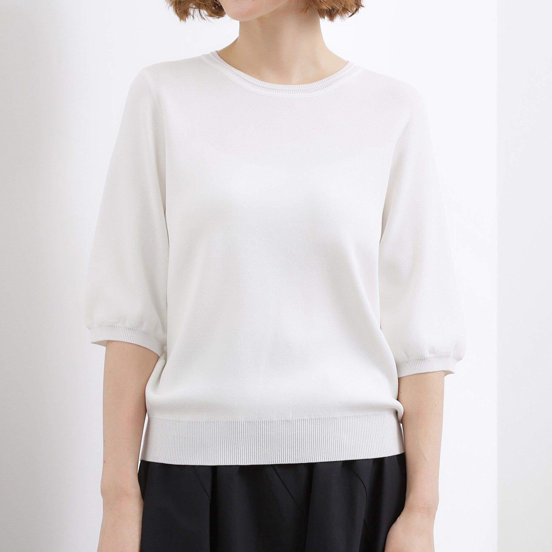 grove「【貴島明日香さん着用・シリーズ累計34万枚】やわらかドライタッチ 五分袖クルーネックニット」|ニット・セーター|