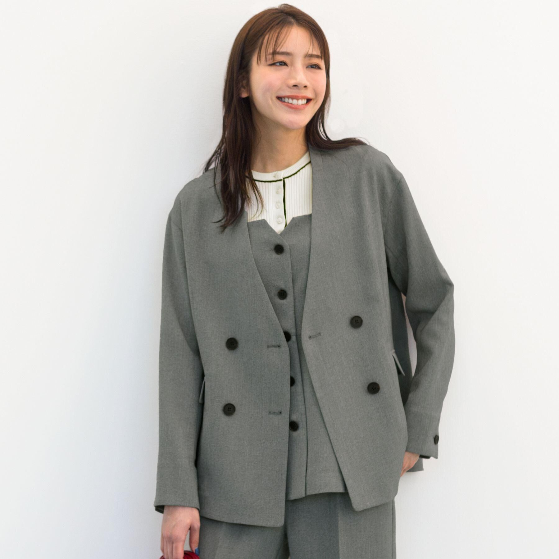 grove「【貴島明日香さん着用】リネンライクカラーレスジャケット」|ノーカラージャケット|