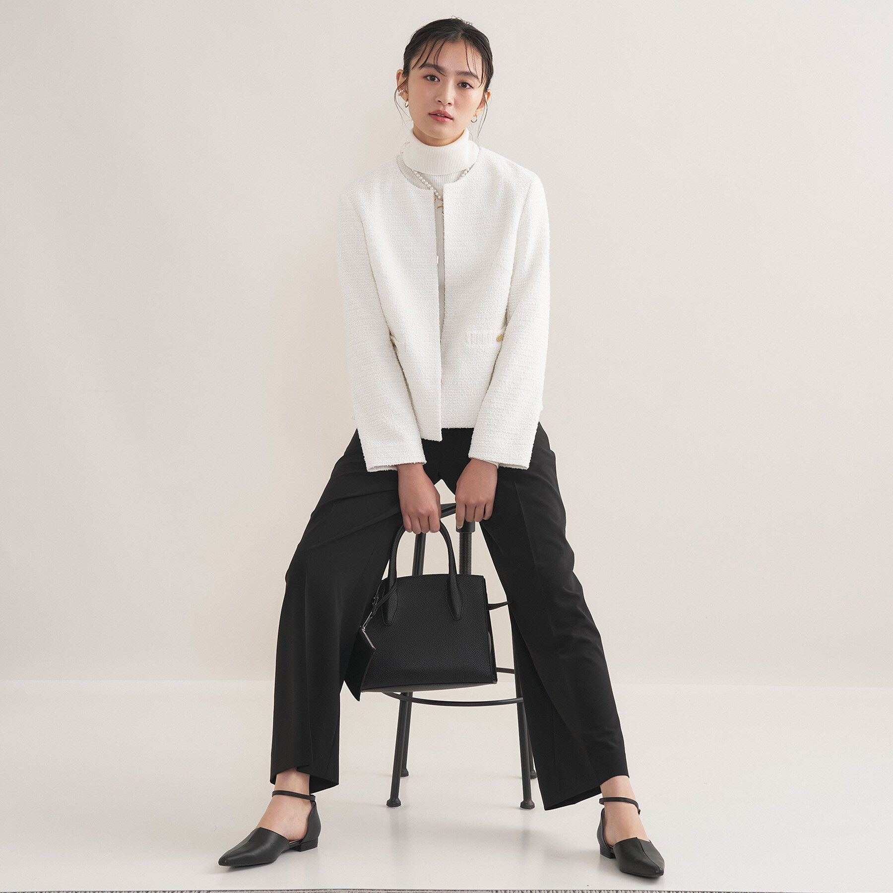 INDIVI「【セレモニー／洗える】ミックスツイードライトジャケット」|ノーカラージャケット|