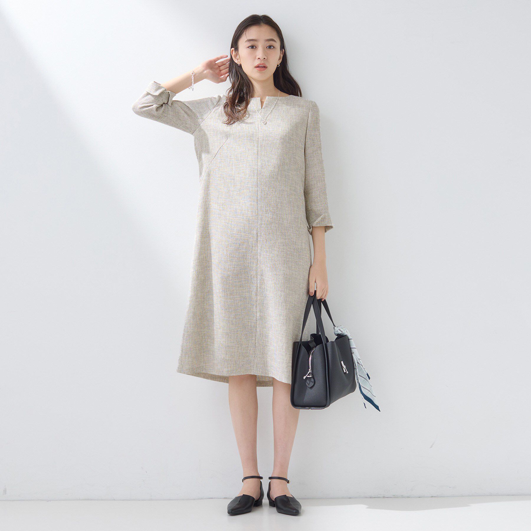 INDIVI「【軽量／セレモニー／SETUP可能】ストレッチツイードAラインワンピース」|ワンピース|