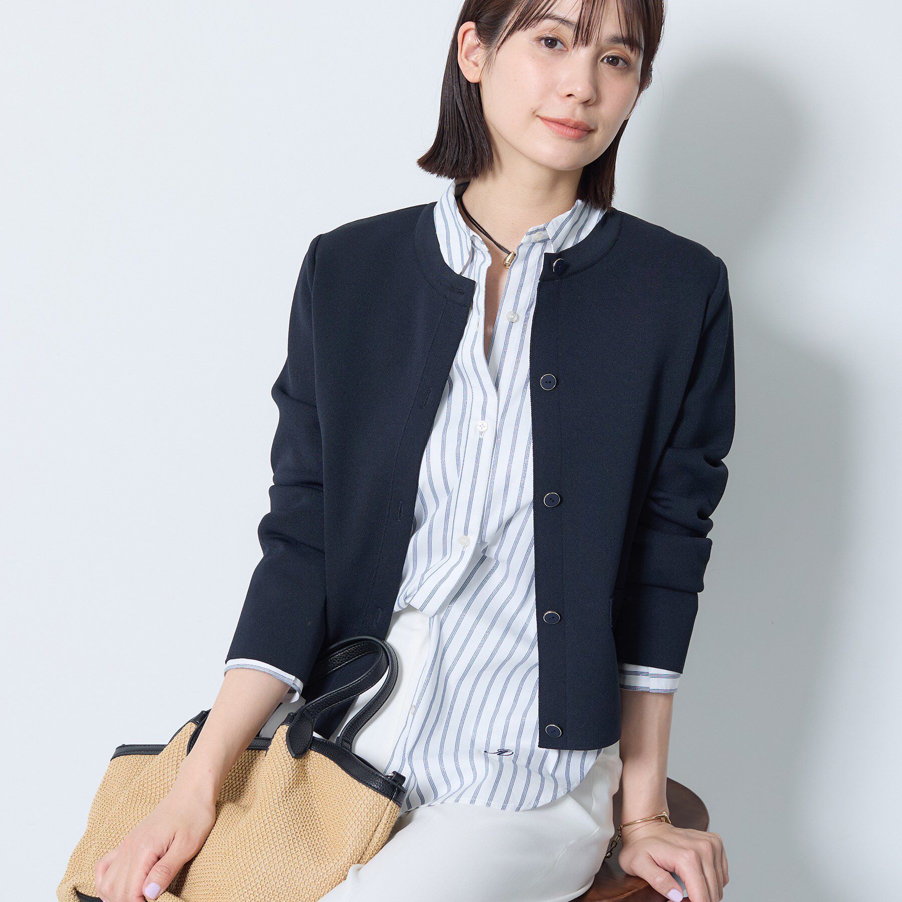 INDIVI「【洗える／SETUP可能】メタルボタンニットジャケット風カーディガン」|カーディガン|