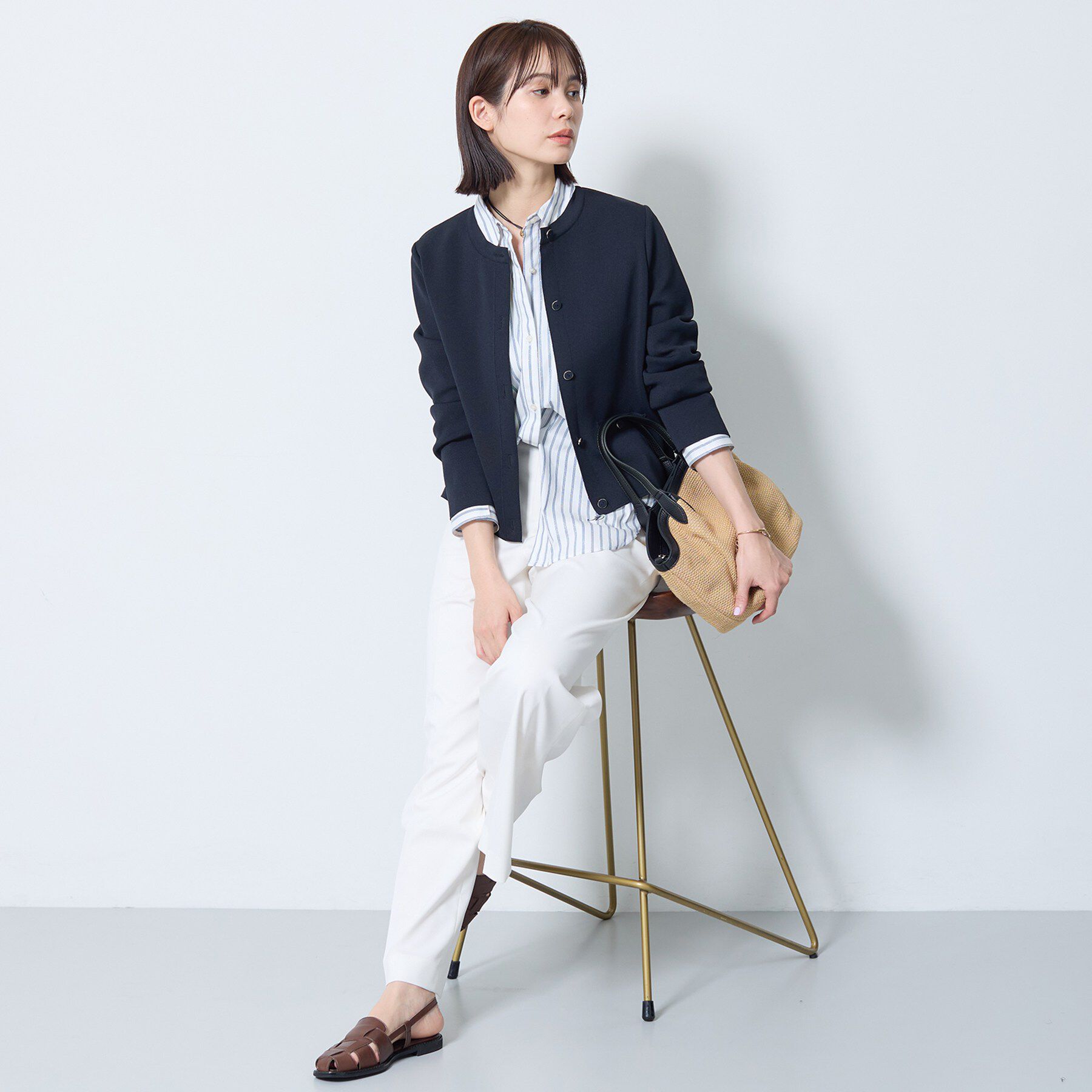 INDIVI「【洗える／SETUP可能】メタルボタンニットジャケット風カーディガン」|カーディガン|