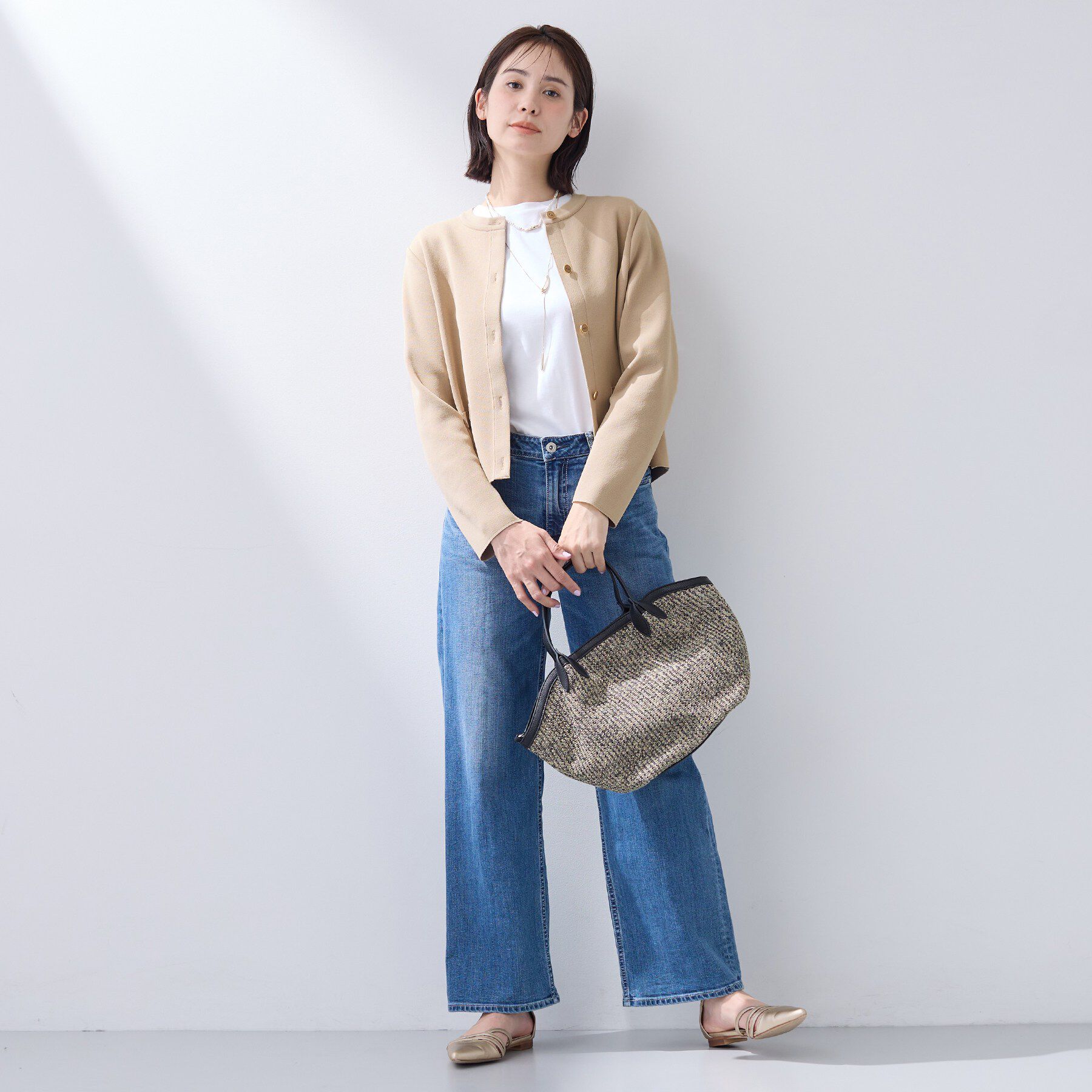 INDIVI「【洗える／SETUP可能】メタルボタンニットジャケット風カーディガン」|カーディガン|