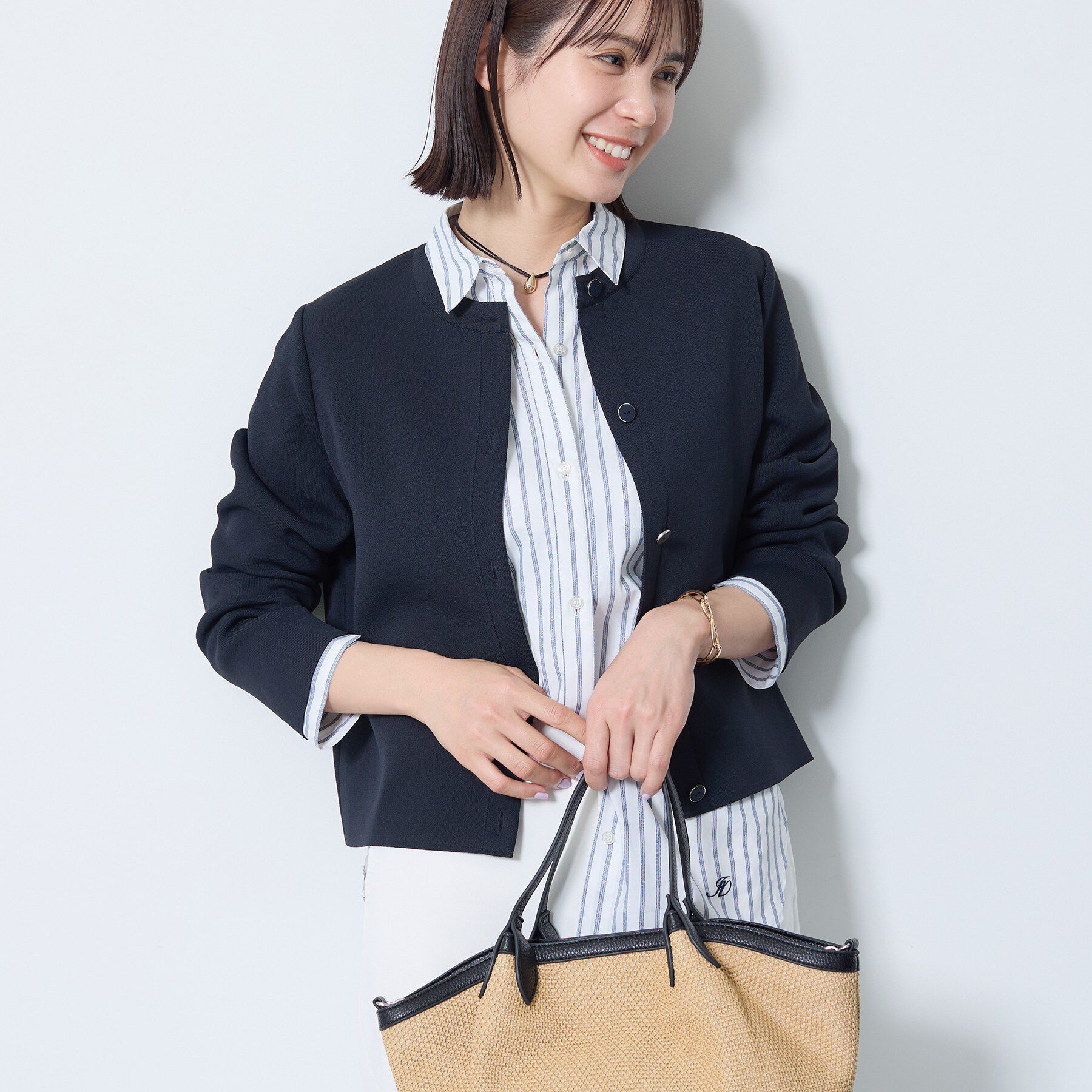 INDIVI「【洗える／SETUP可能】メタルボタンニットジャケット風カーディガン」|カーディガン|ネイビー(094)