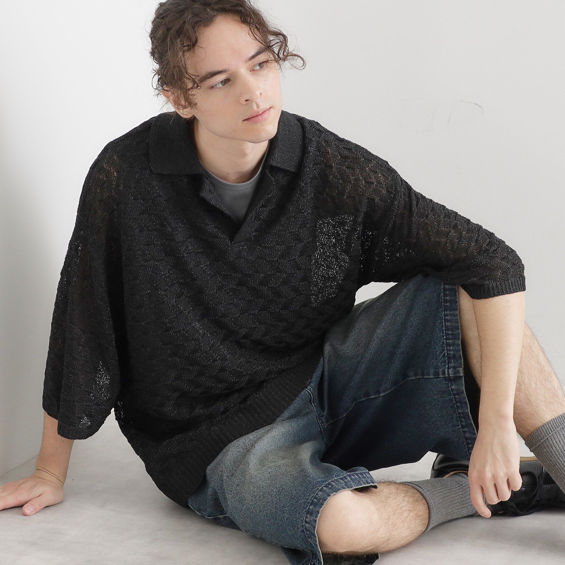 tk.TAKEO KIKUCHI「ストローヤーンポロニット」|ニット・セーター|ブラック(019)