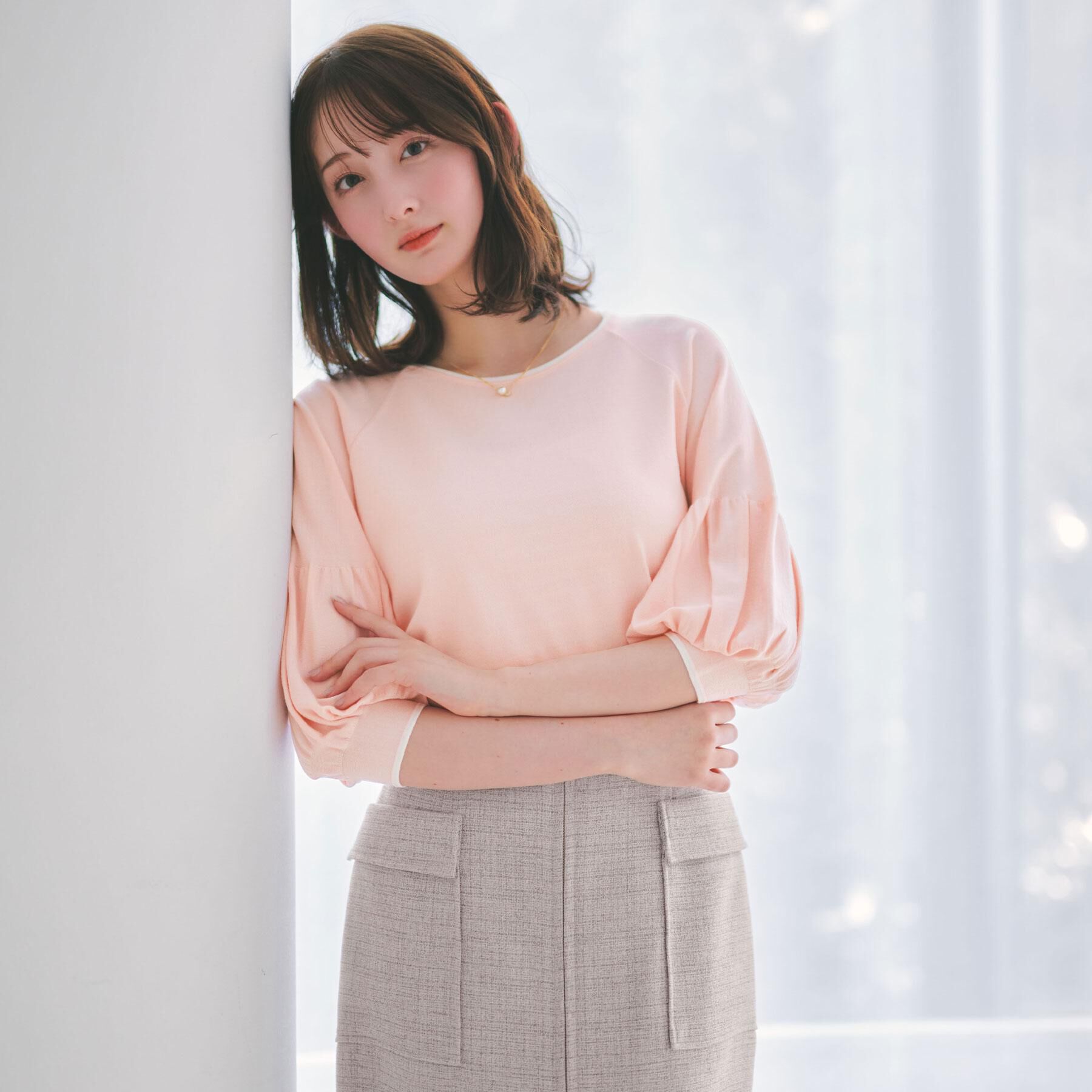 index「バルーン風スリーブバイカラーニット【洗濯機OK】」|ニット・セーター|