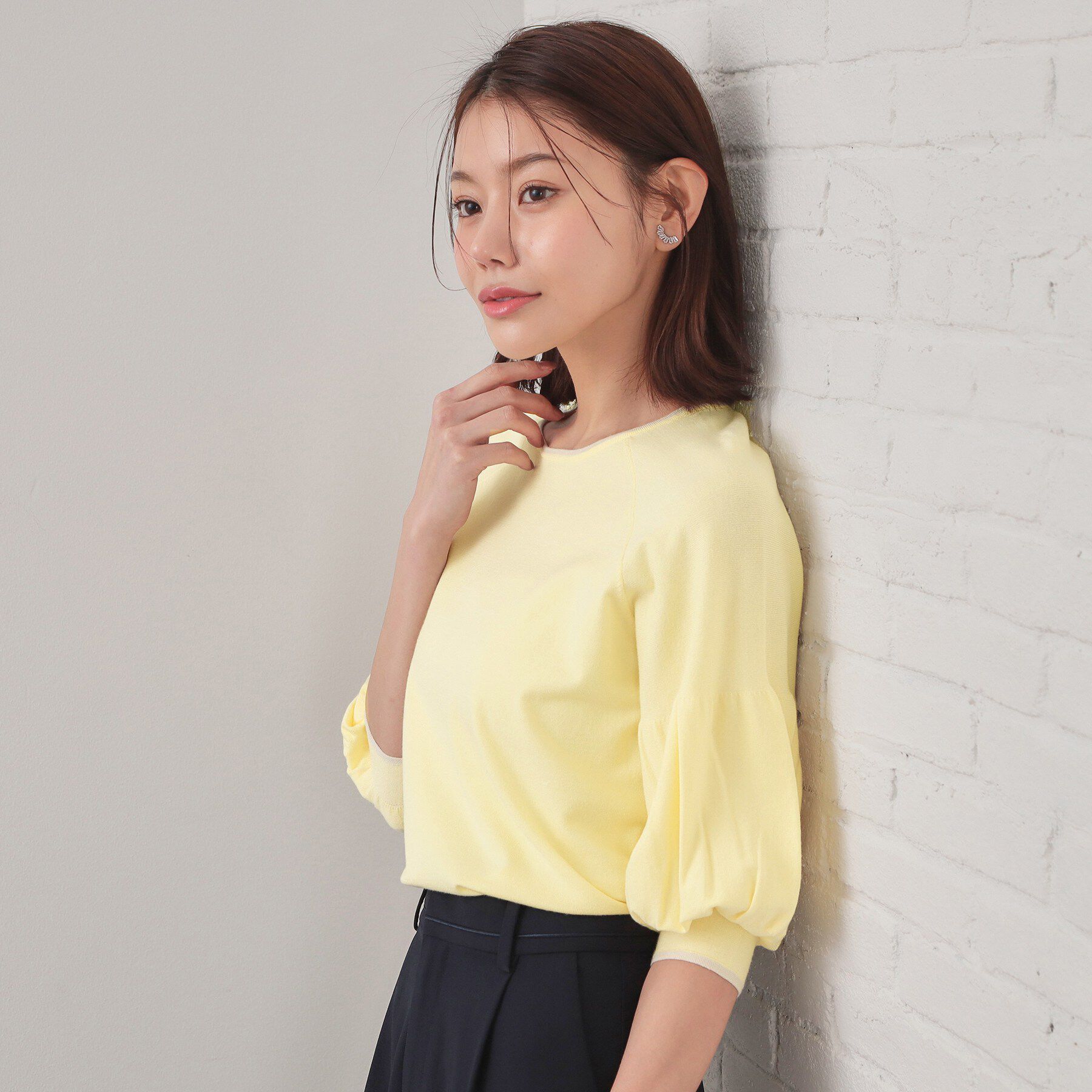 index「バルーン風スリーブバイカラーニット【洗濯機OK】」|ニット・セーター|