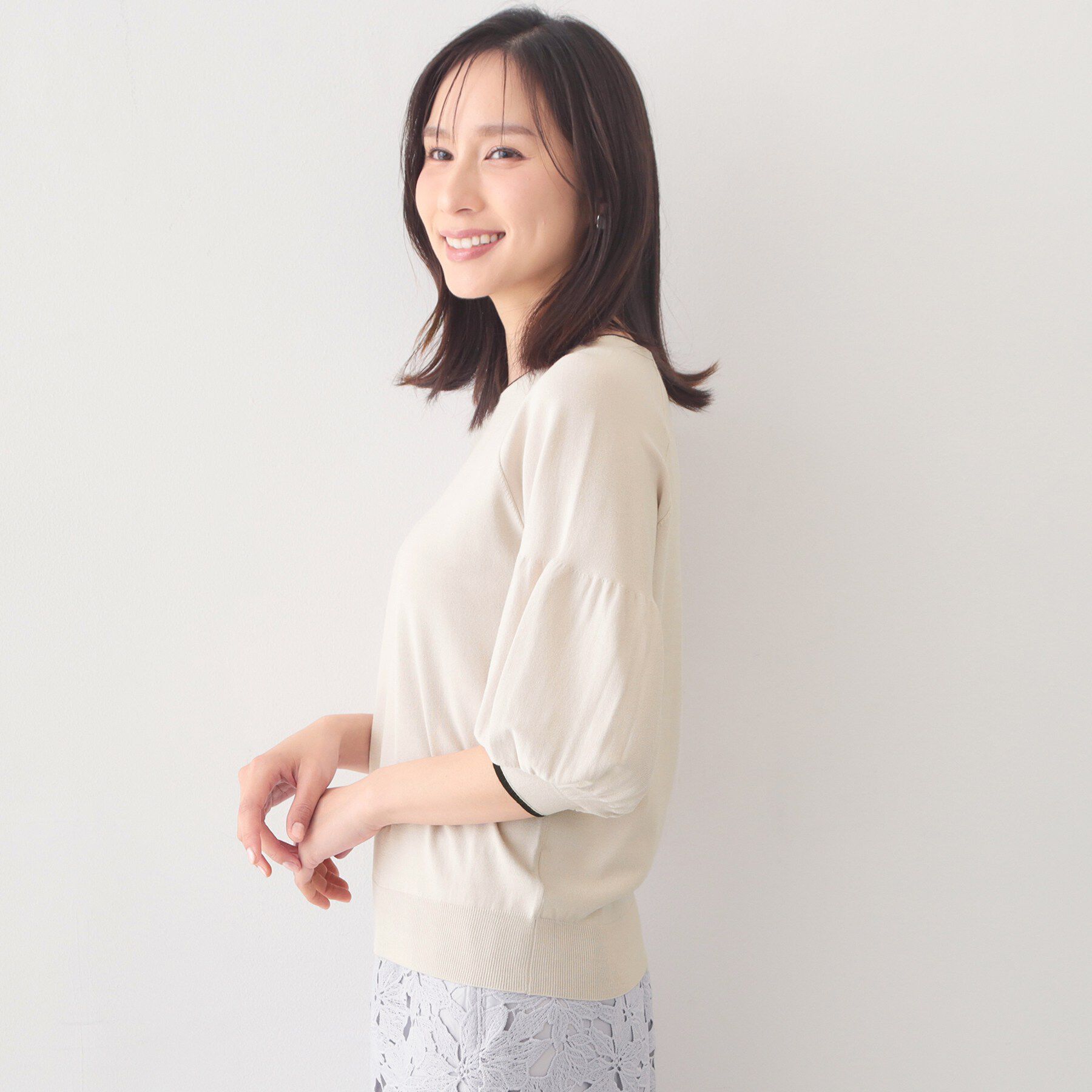 index「バルーン風スリーブバイカラーニット【洗濯機OK】」|ニット・セーター|