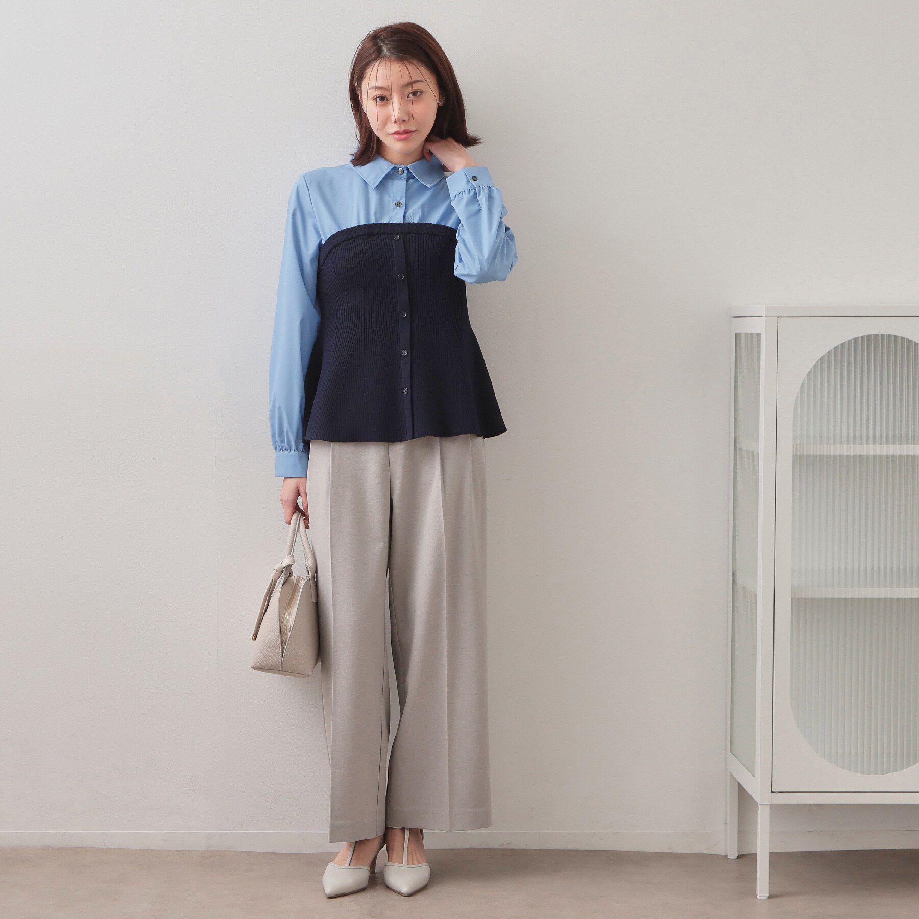 index「シャツドッキングペプラムニット【洗濯機OK】」|ニット・セーター|