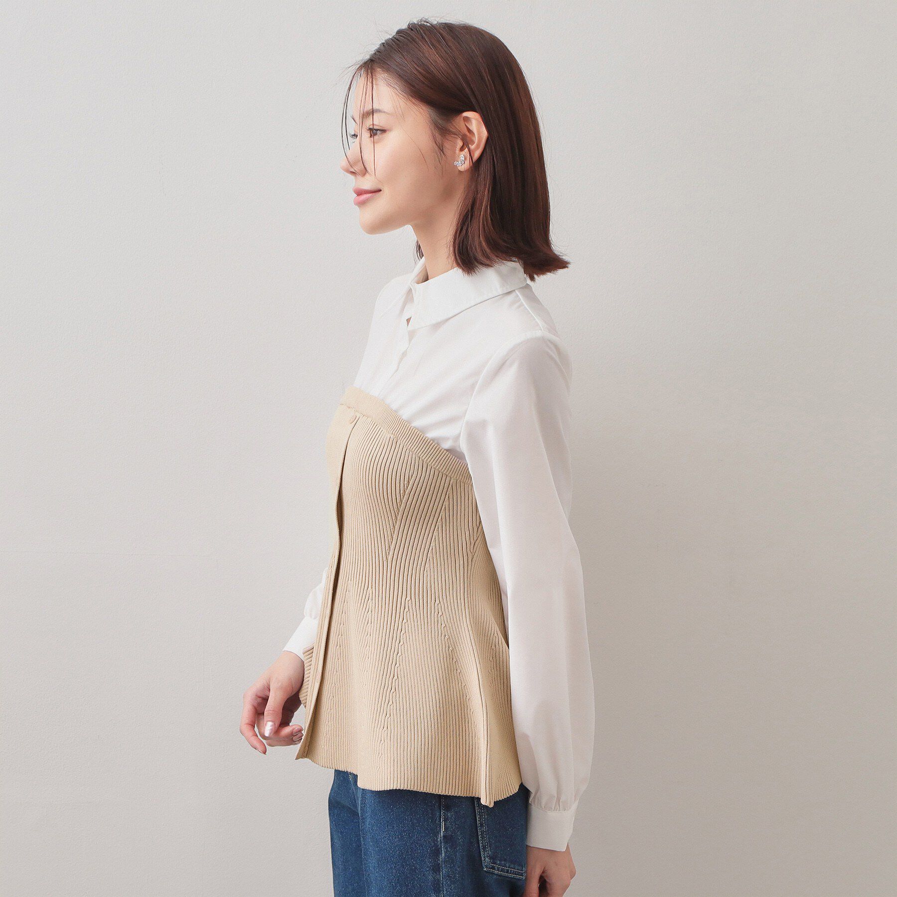 index「シャツドッキングペプラムニット【洗濯機OK】」|ニット・セーター|