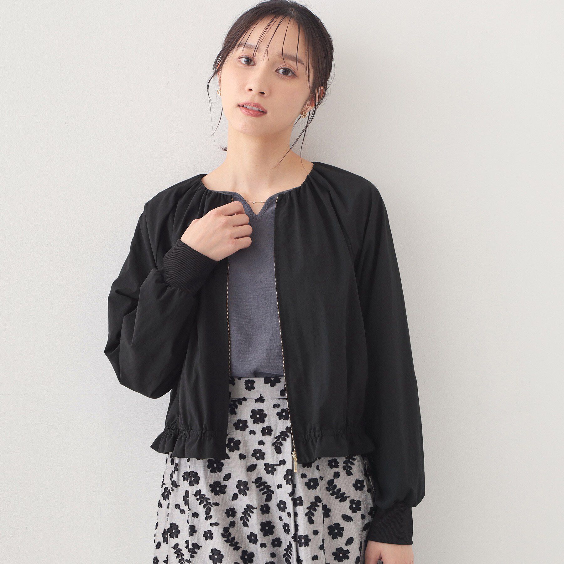 index「ノーカラーブルゾン【洗濯機OK/接触冷感/防シワ】」|テーラードジャケット|ブラック(019)