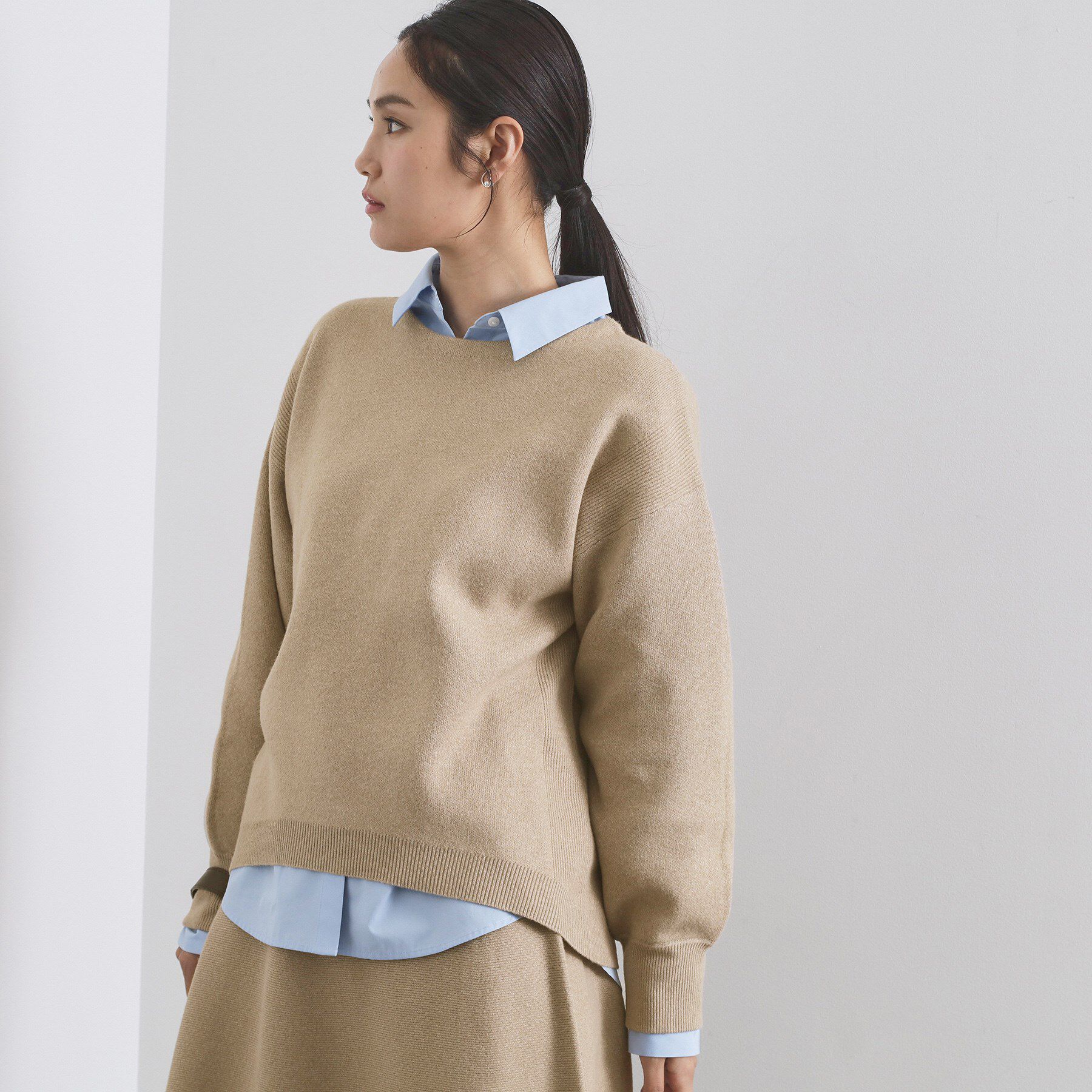 OPAQUE.CLIP「サイド編地切替ニットトップス/セットアップ対応【洗濯機OK】」|ニット・セーター|