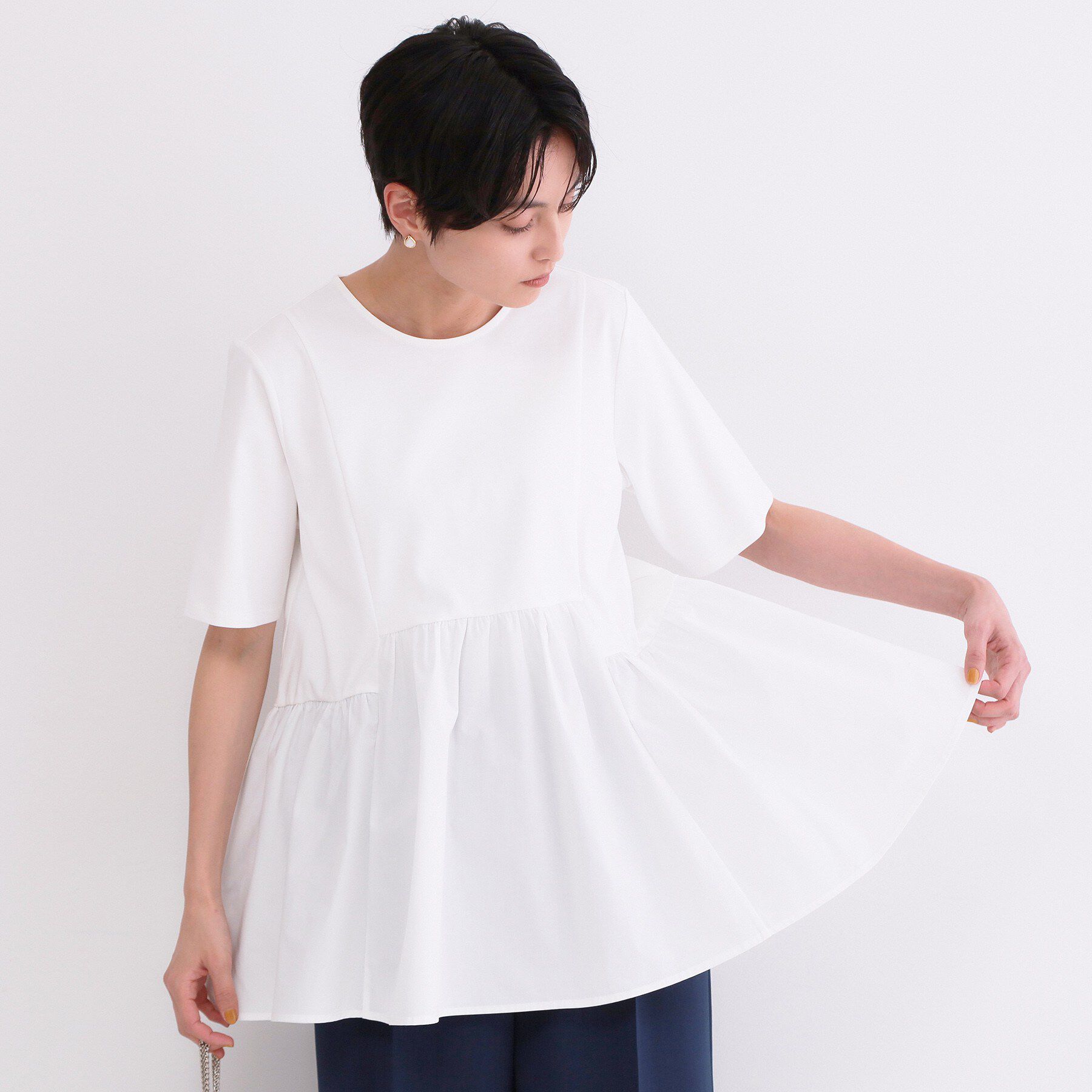 OPAQUE.CLIP「ペプラムドッキングカットソー【洗濯機OK】」|Tシャツ・カットソー|ホワイト(001)