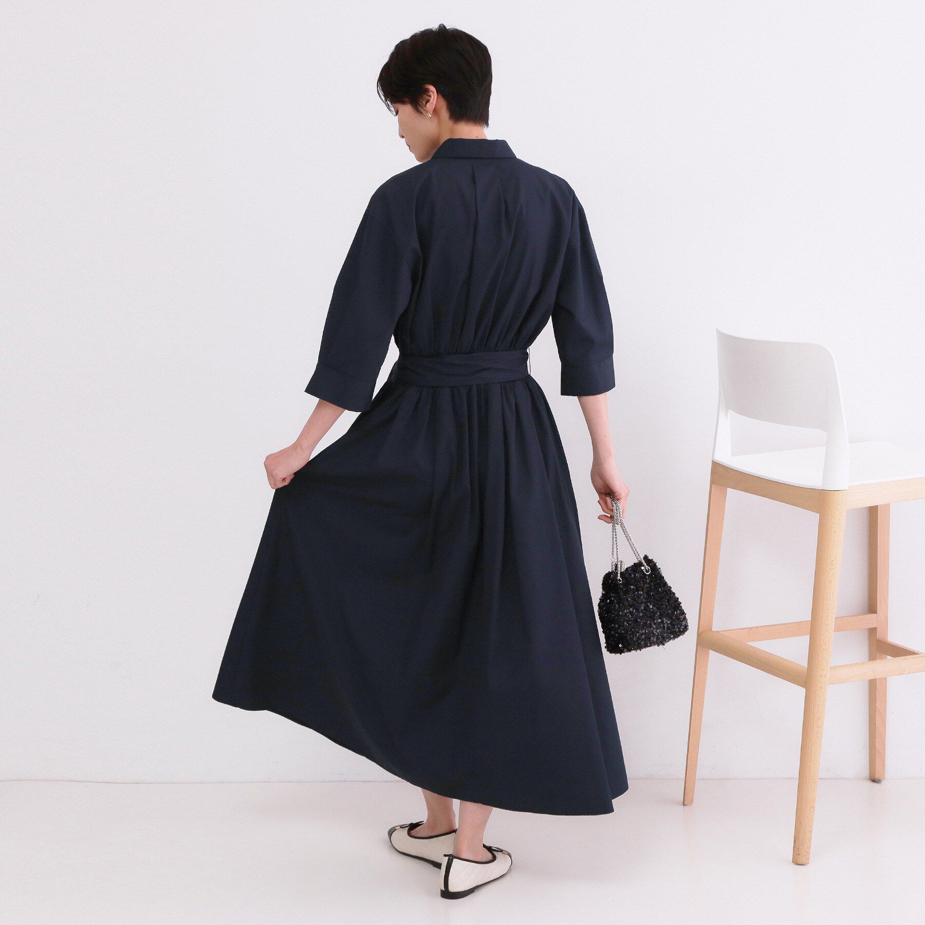 OPAQUE.CLIP「サッシュリボンベルト付きフレアシャツワンピース【洗濯機OK/防シワ加工】」|ワンピース|