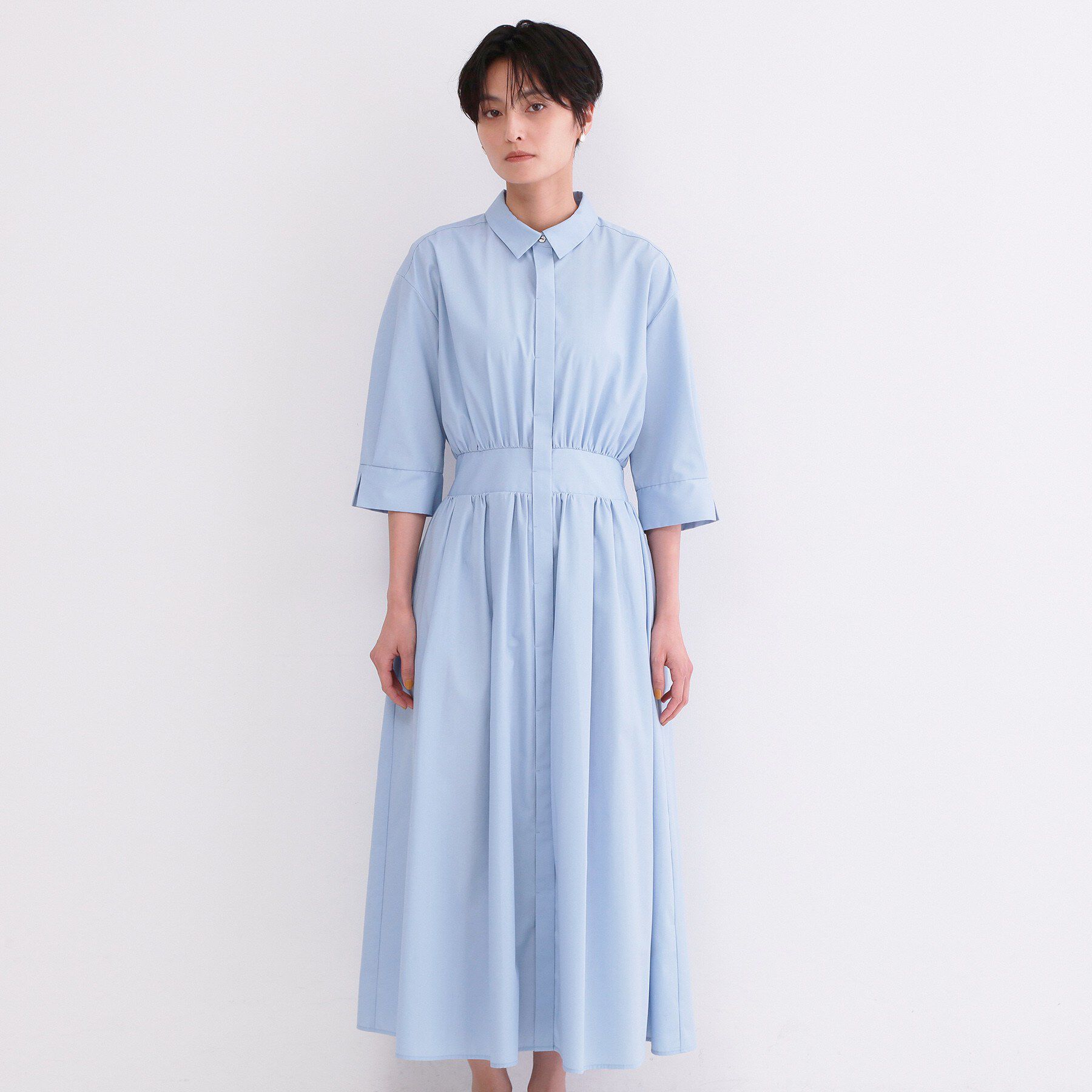 OPAQUE.CLIP「サッシュリボンベルト付きフレアシャツワンピース【洗濯機OK/防シワ加工】」|ワンピース|