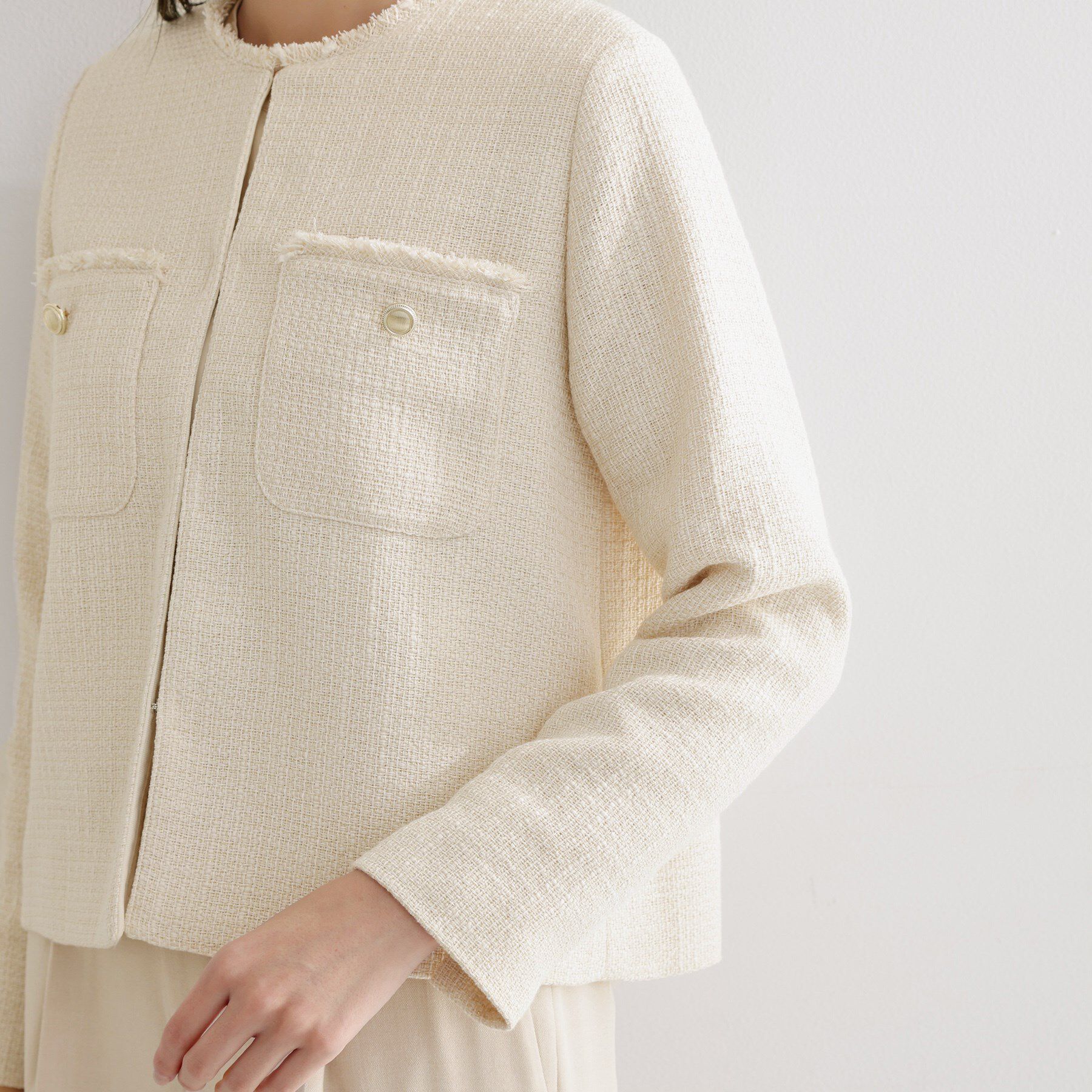 THE SHOP TK「【通勤・セレモニー】ツイードノーカラージャケット」|ノーカラージャケット|