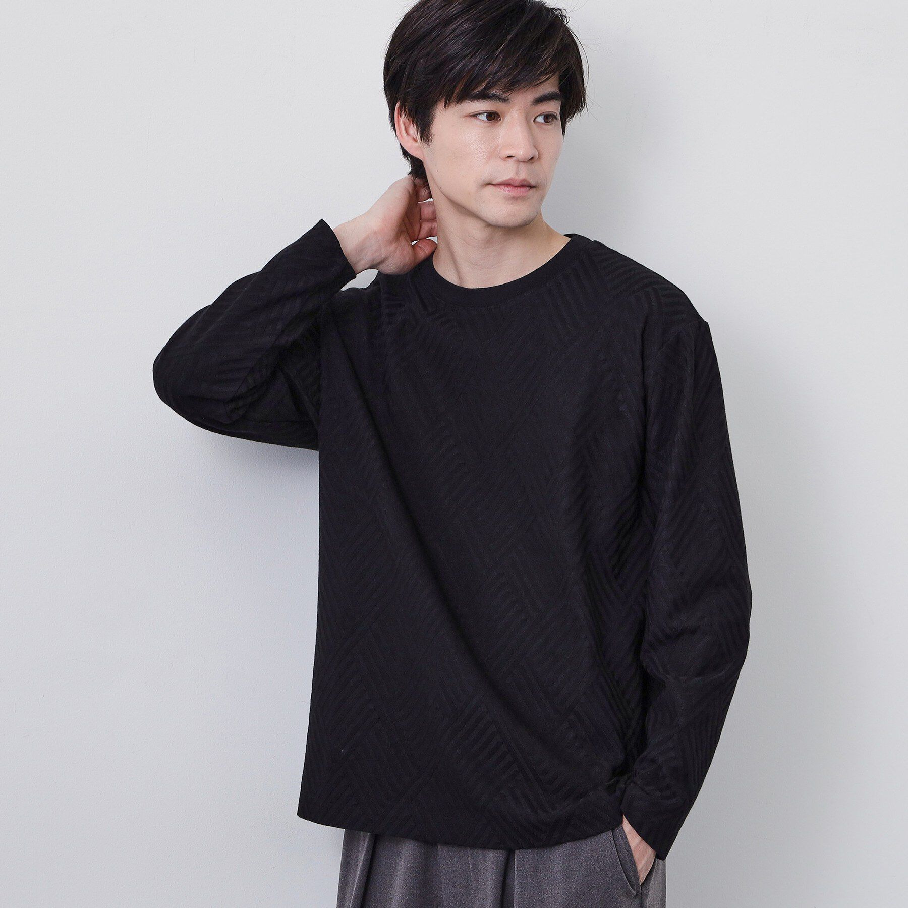 THE SHOP TK「【長く愛せる、定番ロンT】リンクスジャカード長袖Tシャツ」|Tシャツ・カットソー|ブラック(019)