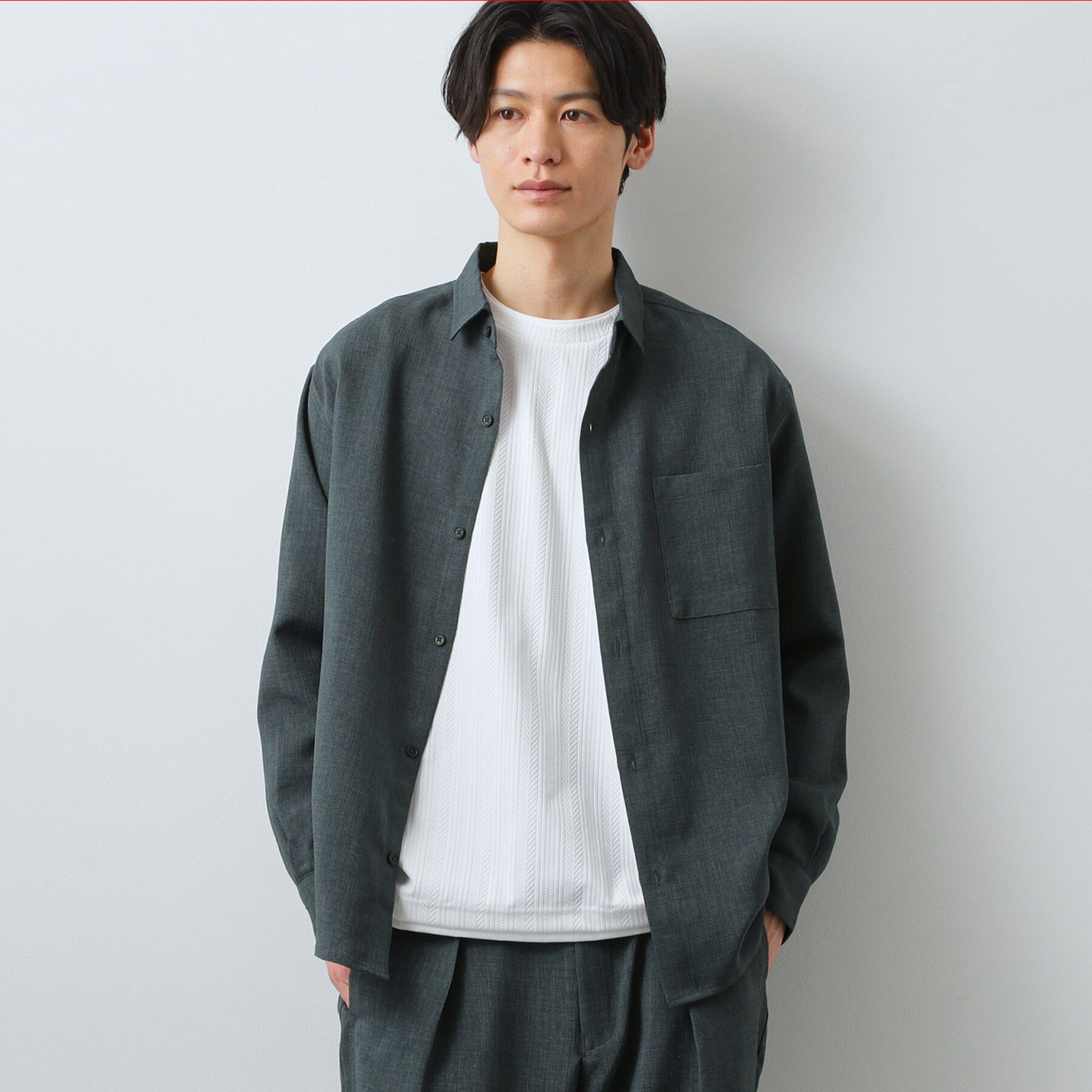 THE SHOP TK「【LINO FINE】リネンライク 長袖シャツ UVカット　イージーケア　吸水速乾　洗濯機OK」|シャツ・ブラウス|ブルー(093)