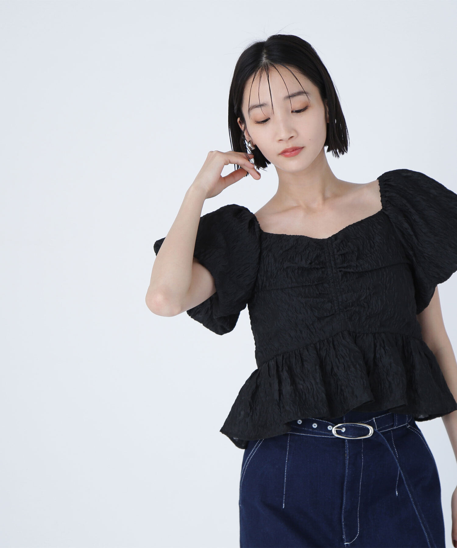  「ジャガードクロップドブラウス」|シャツ・ブラウス|