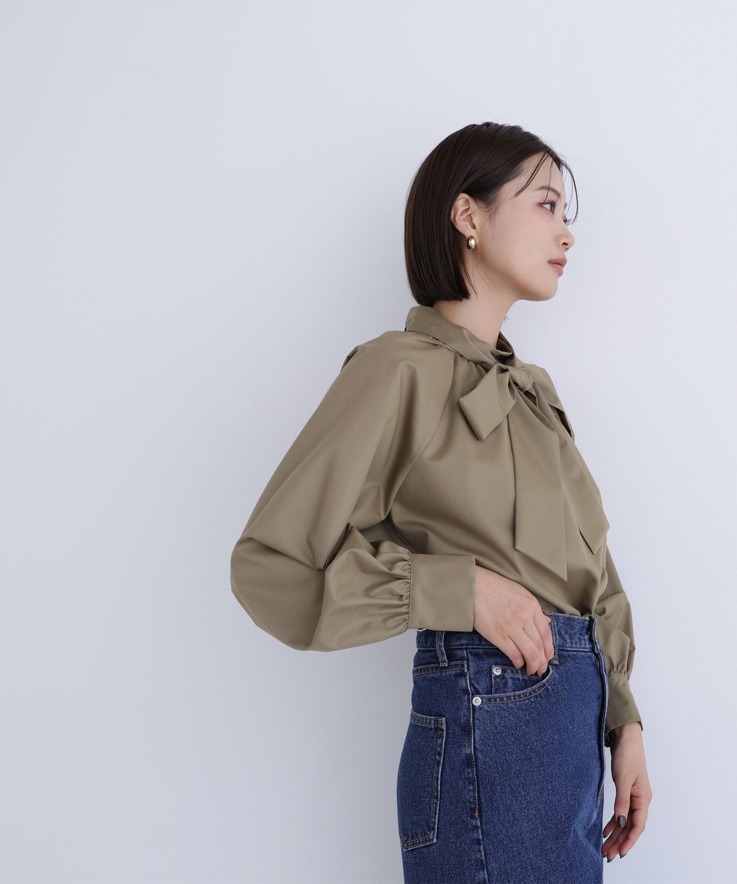  「ハイネックリボンボウブラウス」|シャツ・ブラウス|