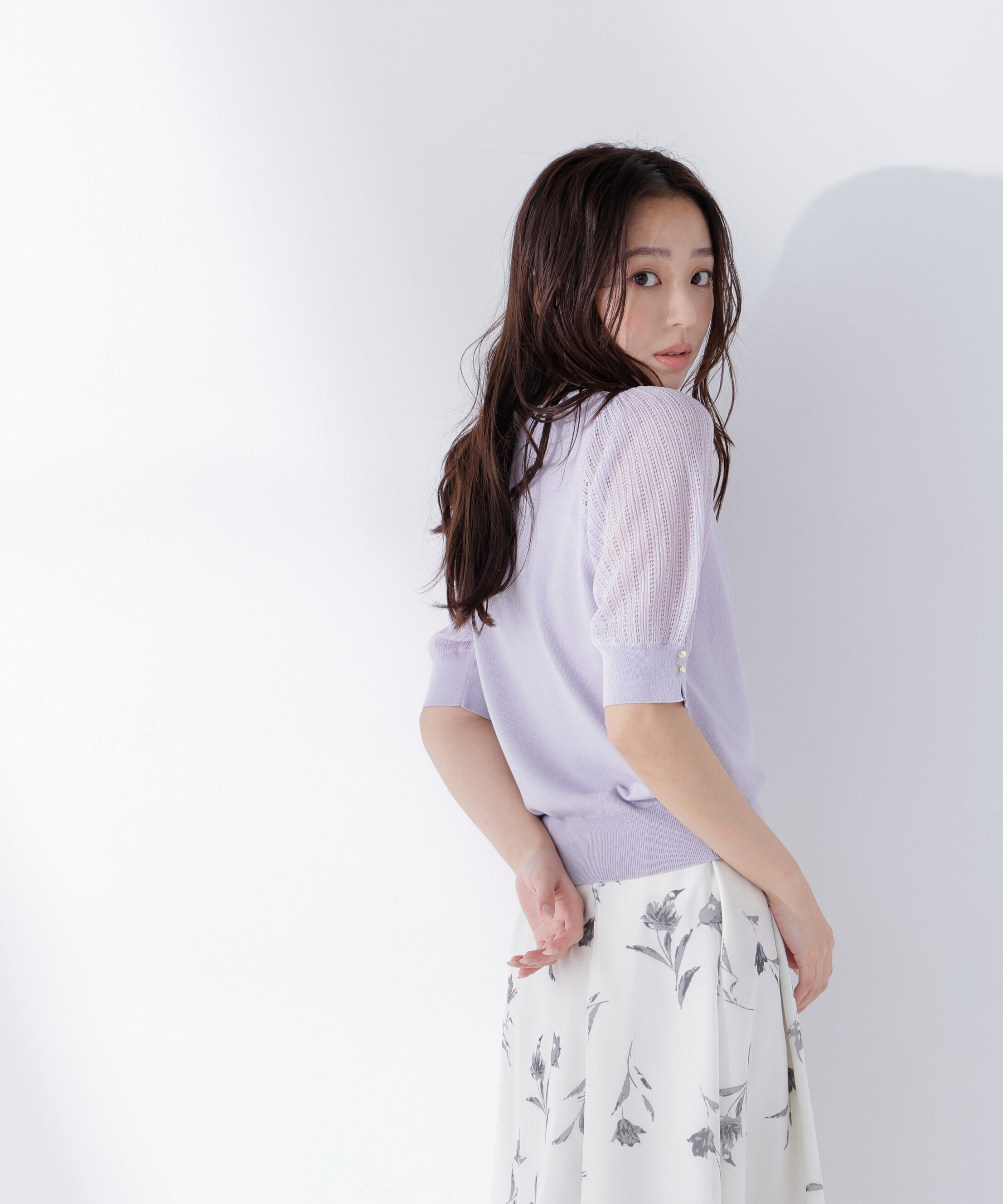  「透かし編みスリーブニット」|ニット・セーター|