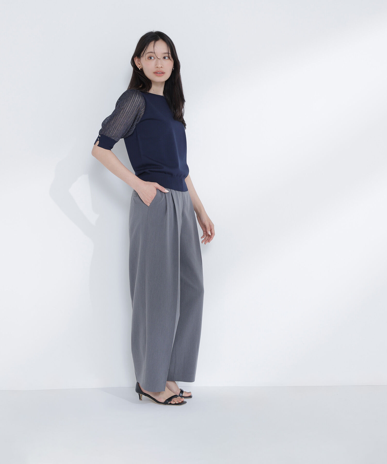  「透かし編みスリーブニット」|ニット・セーター|