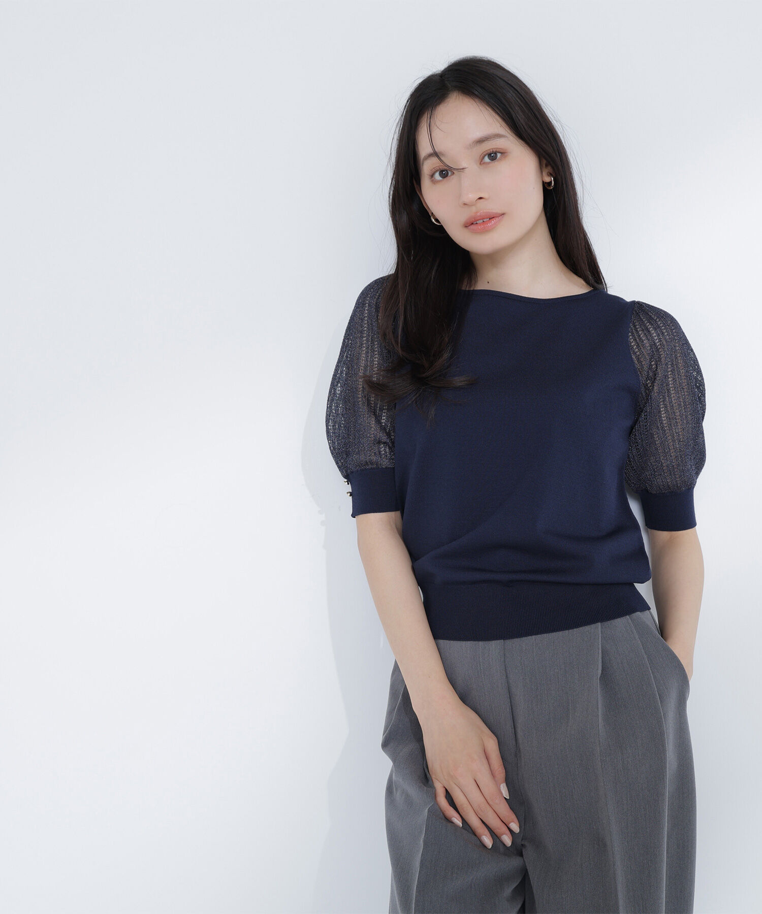  「透かし編みスリーブニット」|ニット・セーター|