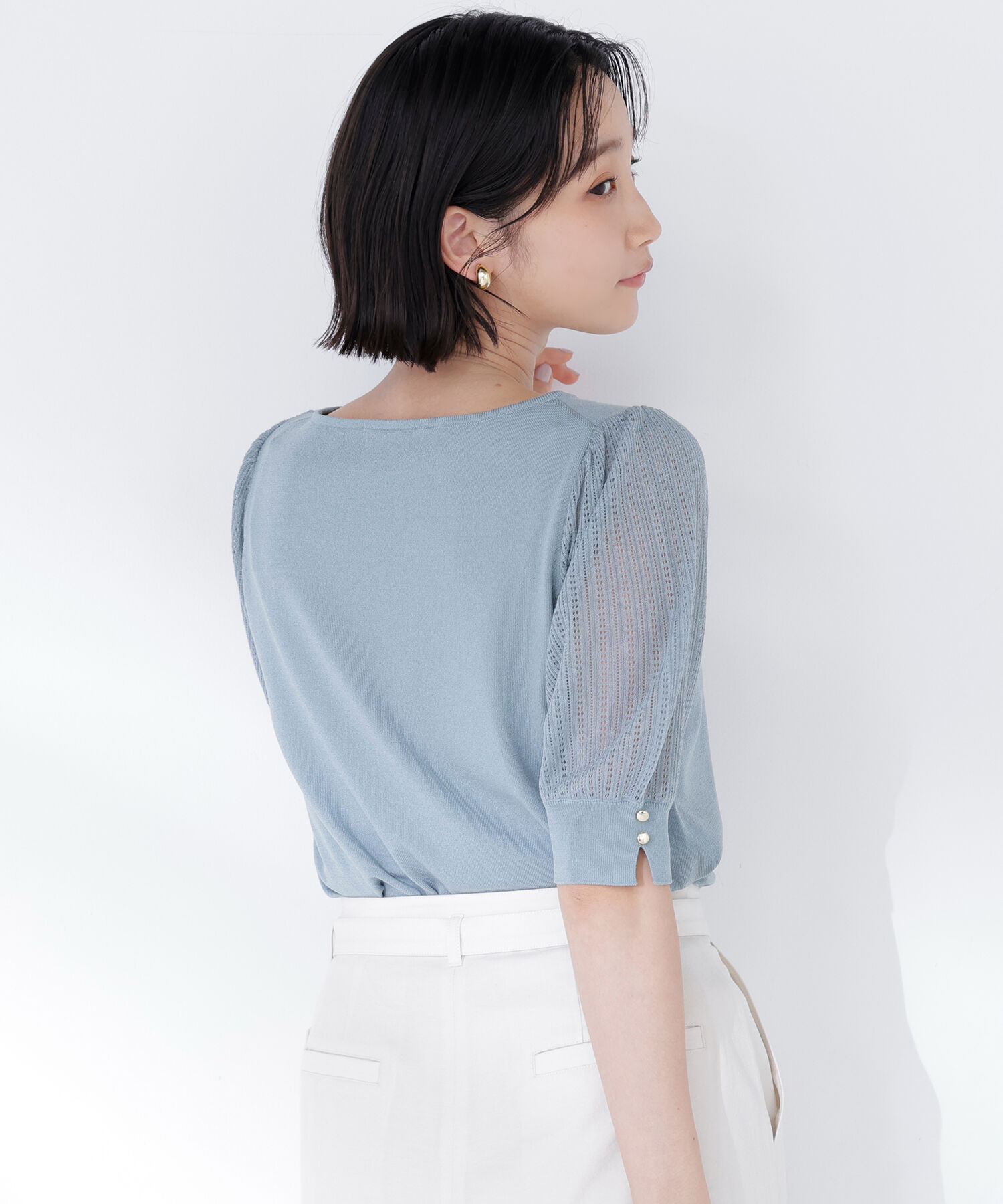  「透かし編みスリーブニット」|ニット・セーター|