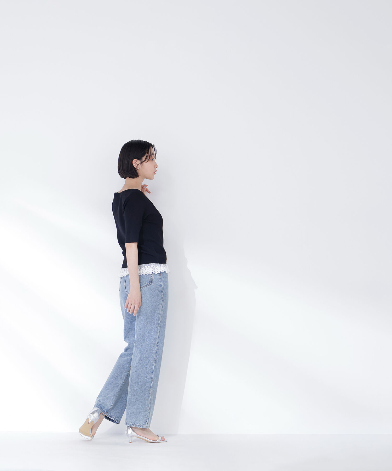  「レースドッキングハーフスリーブニット」|ニット・セーター|