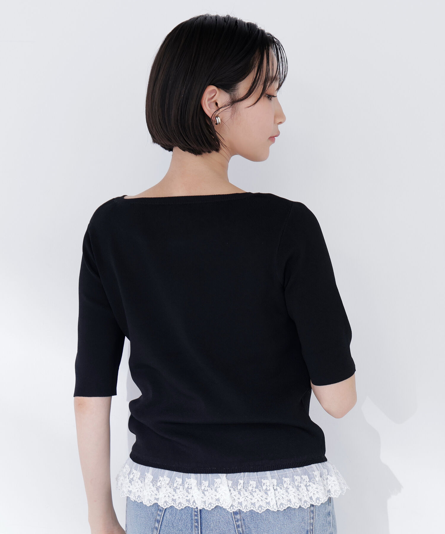  「レースドッキングハーフスリーブニット」|ニット・セーター|
