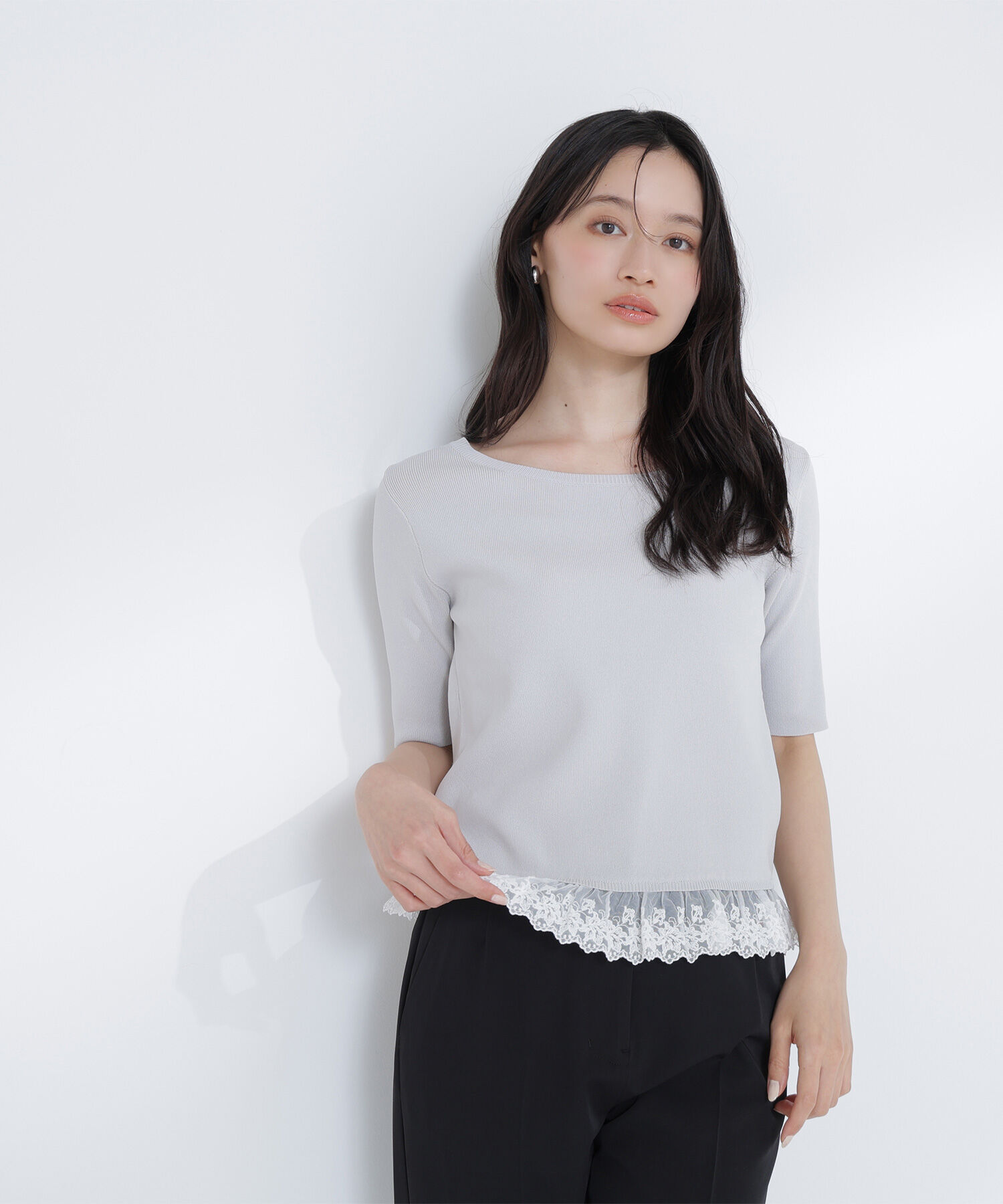  「レースドッキングハーフスリーブニット」|ニット・セーター|
