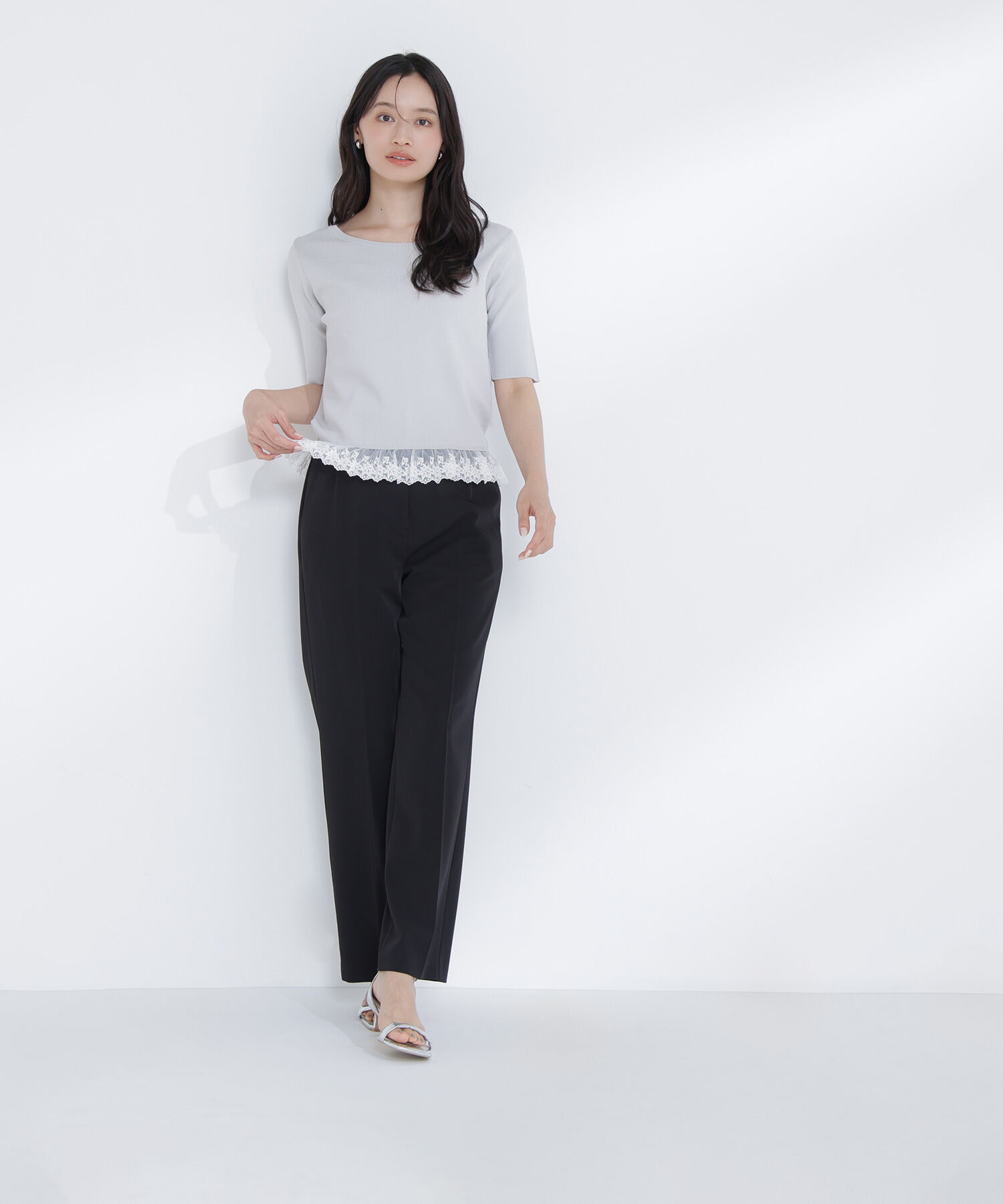  「レースドッキングハーフスリーブニット」|ニット・セーター|