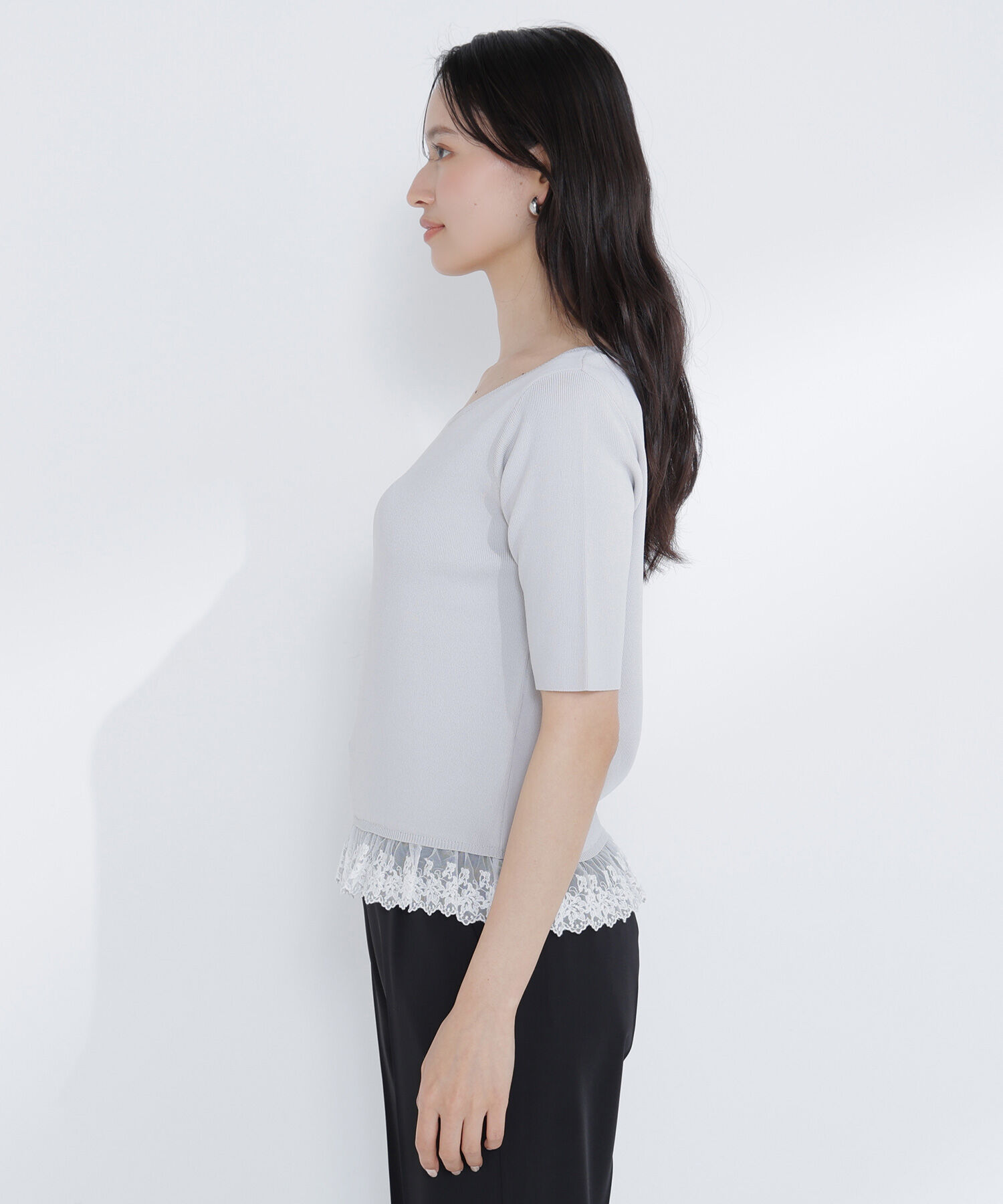  「レースドッキングハーフスリーブニット」|ニット・セーター|