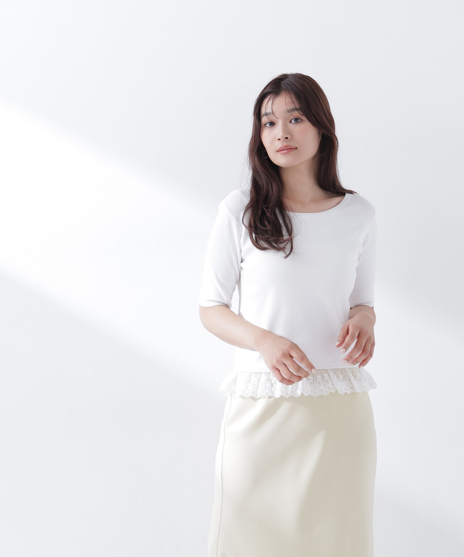  「レースドッキングハーフスリーブニット」|ニット・セーター|